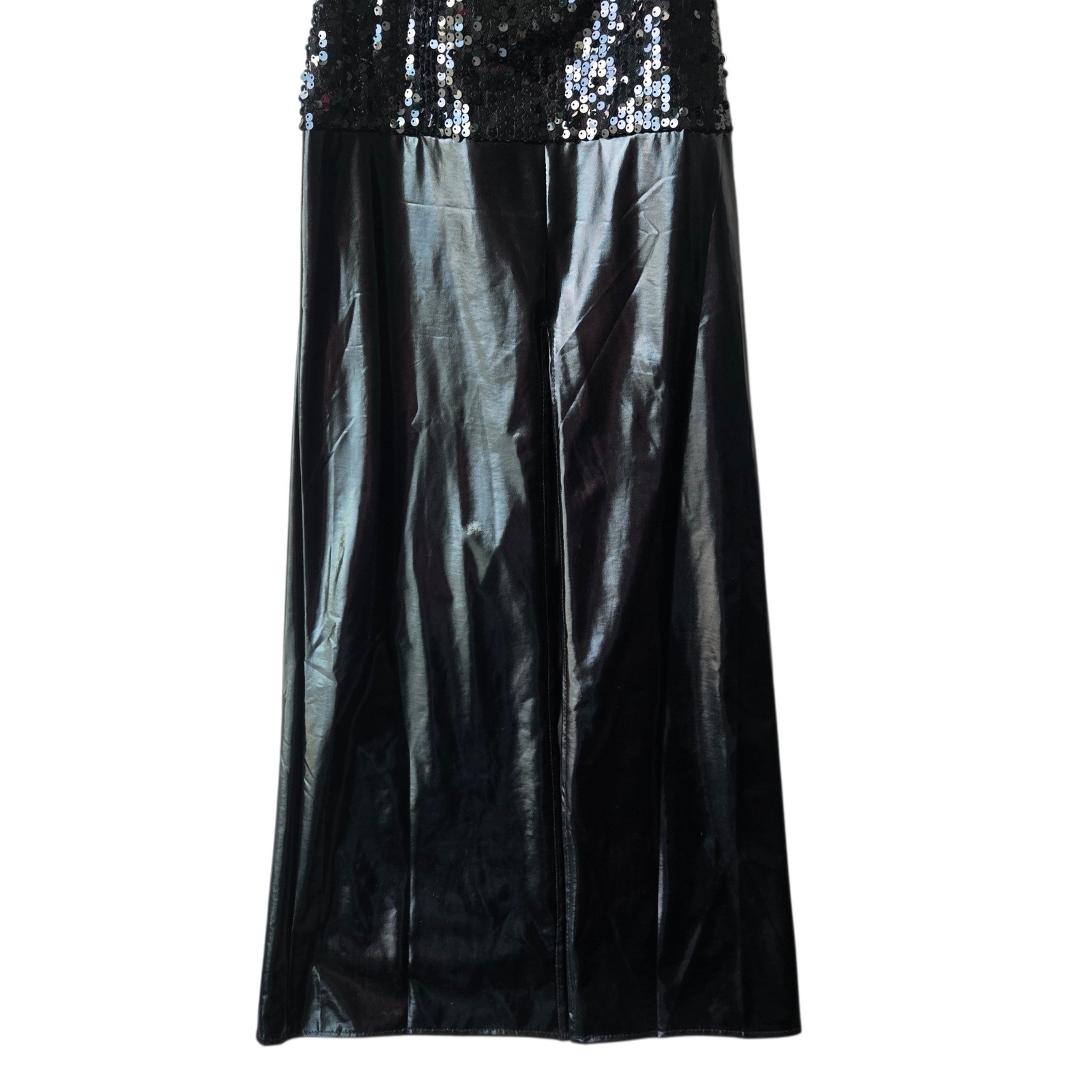 Black Sequin Latex Spaghetti Strap Maxi Gown Sexy Costume Dress Goth Party XS