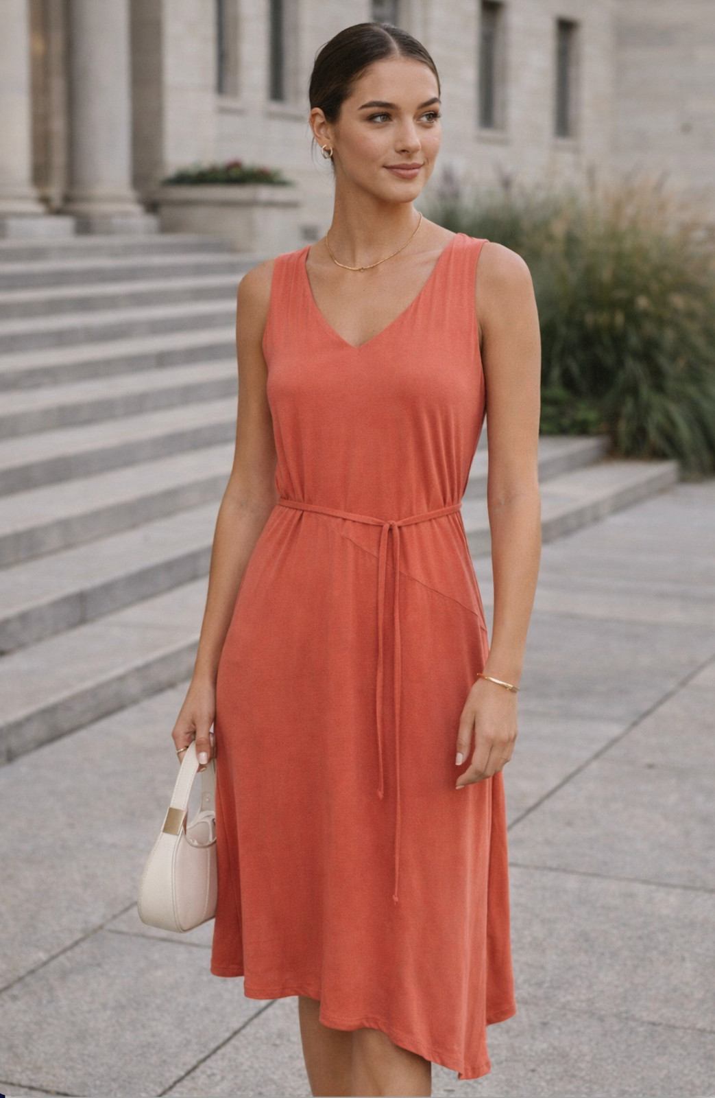 Simply Vera Dress XS Coral Sleeveless Knit Tank Asymmetrical Minimal Clean Girl