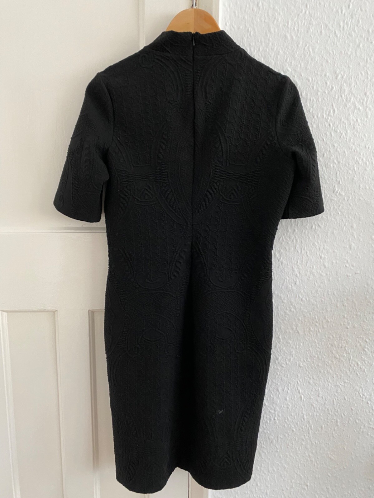 Esprit Essential Pattern Black Dress with a small stand-up collar; UK size XL
