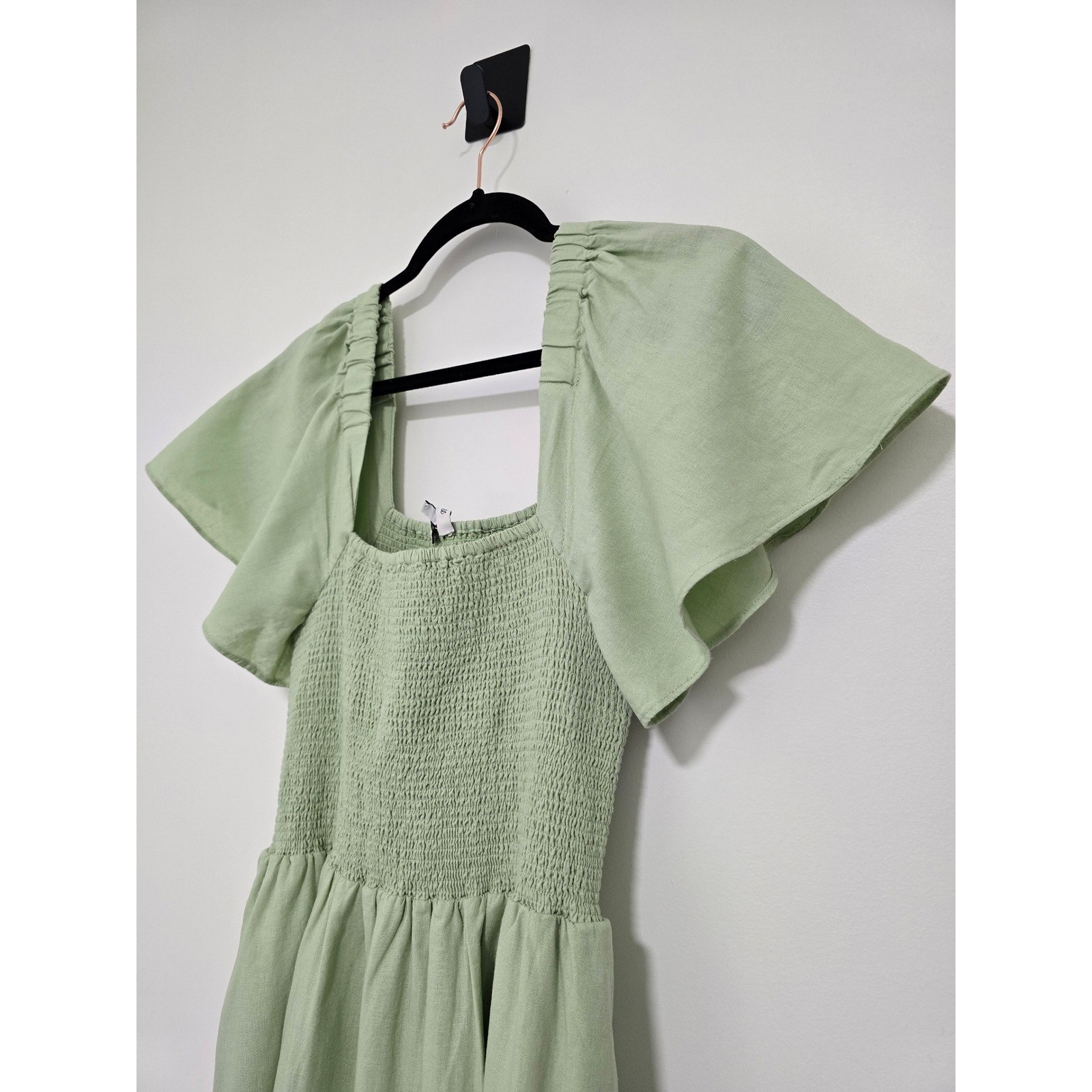 Madewell Linen-Blend Lucie Smocked Midi Dress Size Small Sunfaded Mint MD141