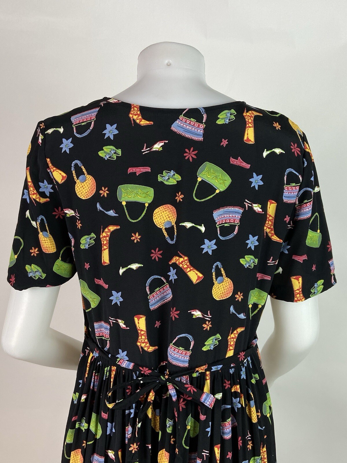 Coldwater Creek Size Medium Black Maxi Dress Shoe Purses Handbags Print Vintage