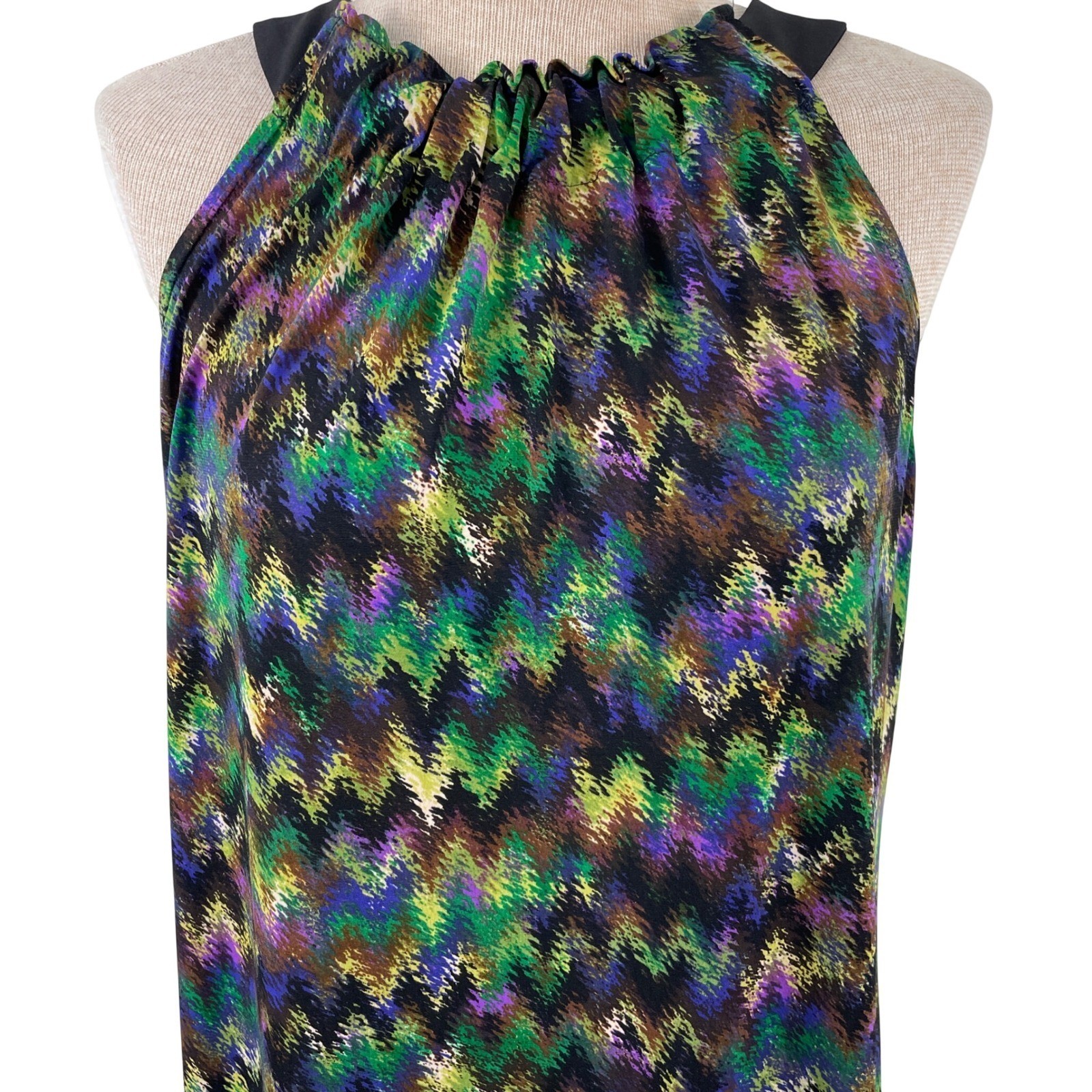 NY Collection Womens Halter Neck Zig Zag Ikat Print Midi Dress Green Purple L