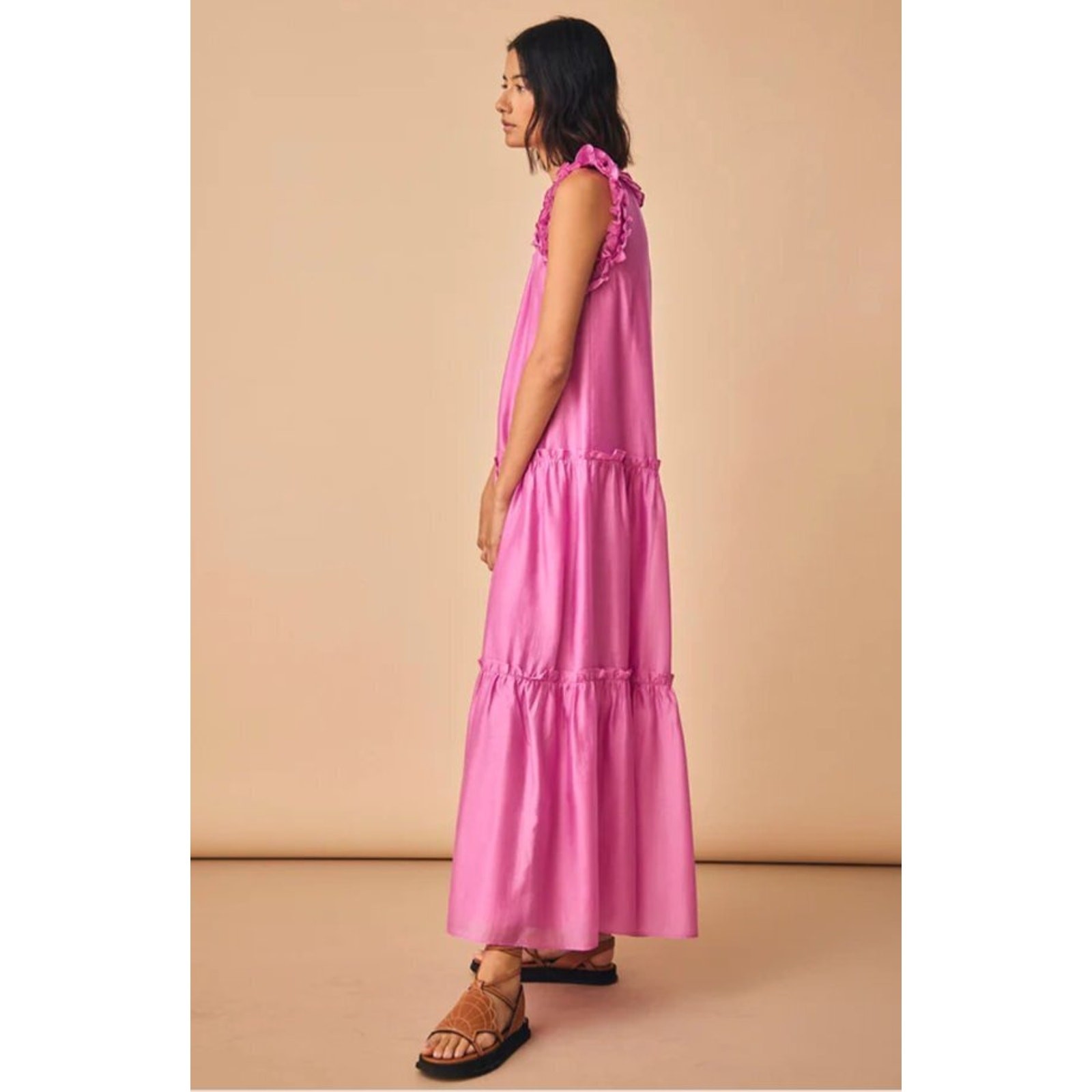 HUNTER BELL Sz S Small Davey Dress Magenta Pink Purple Maxi Ruffle