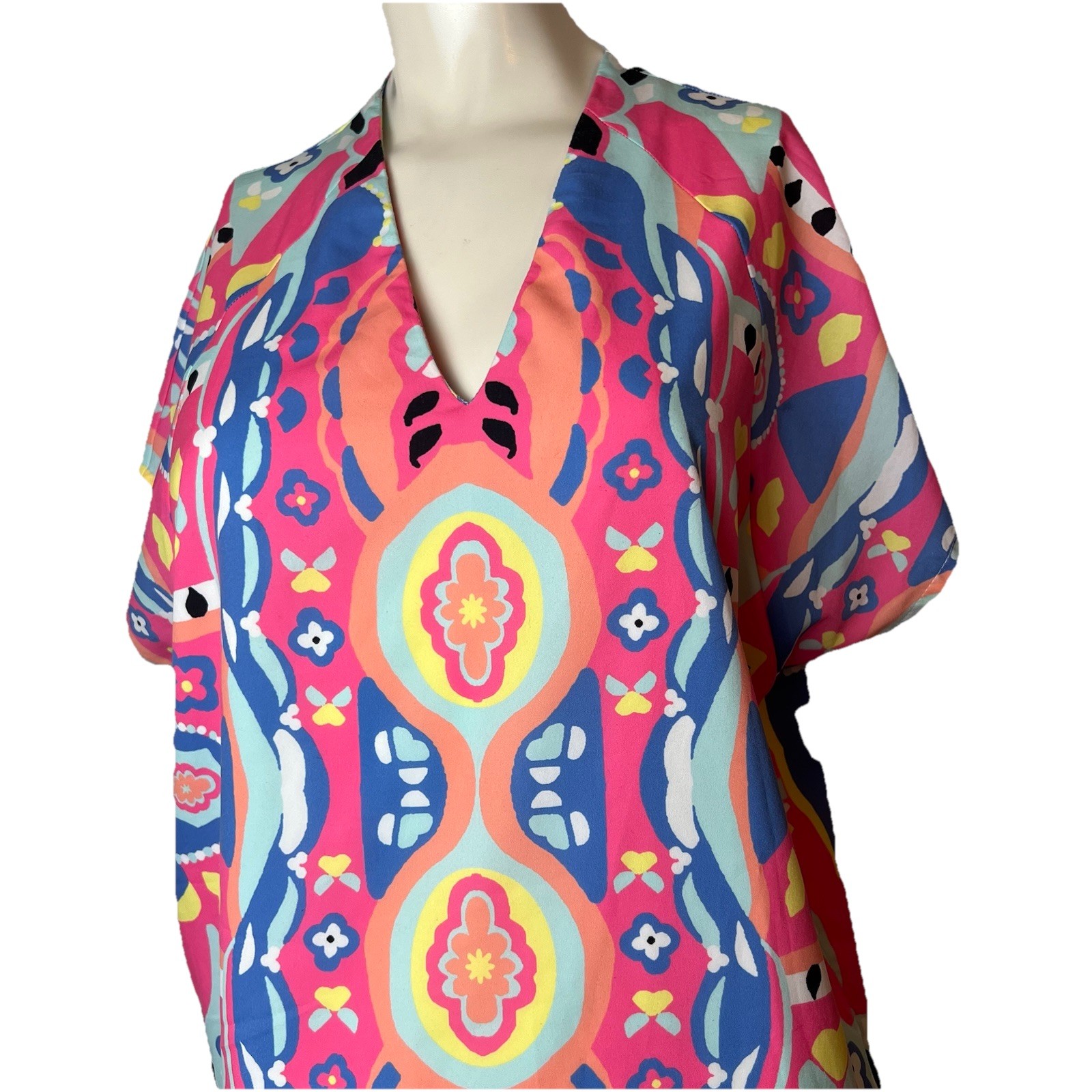 Britt Ryan Bohemian Print Pockets Polyester Mini Shift Dress Size Med
