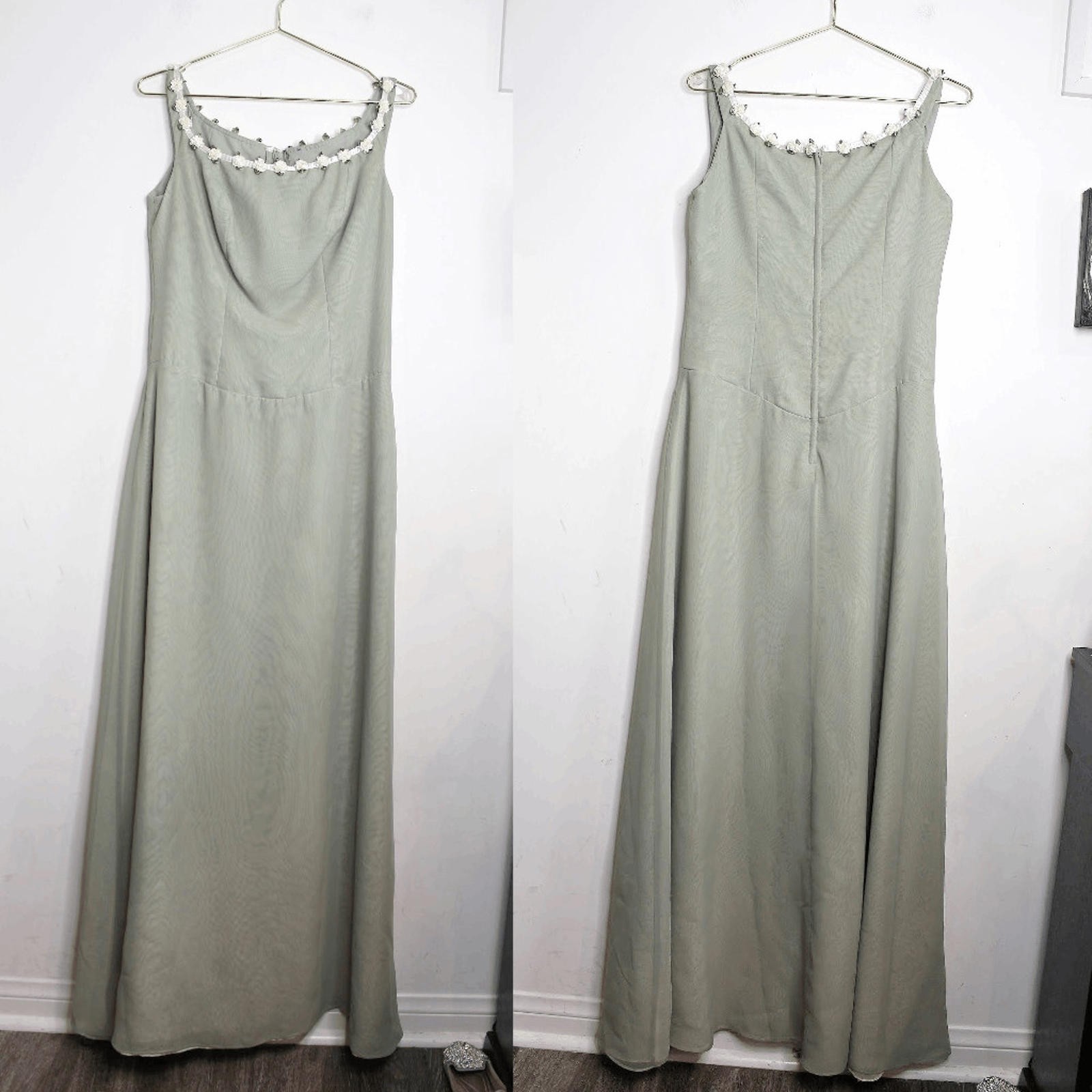 Morilee Sage Green Sleeveless Maxi Length Cottage Core Floral Gown – 14