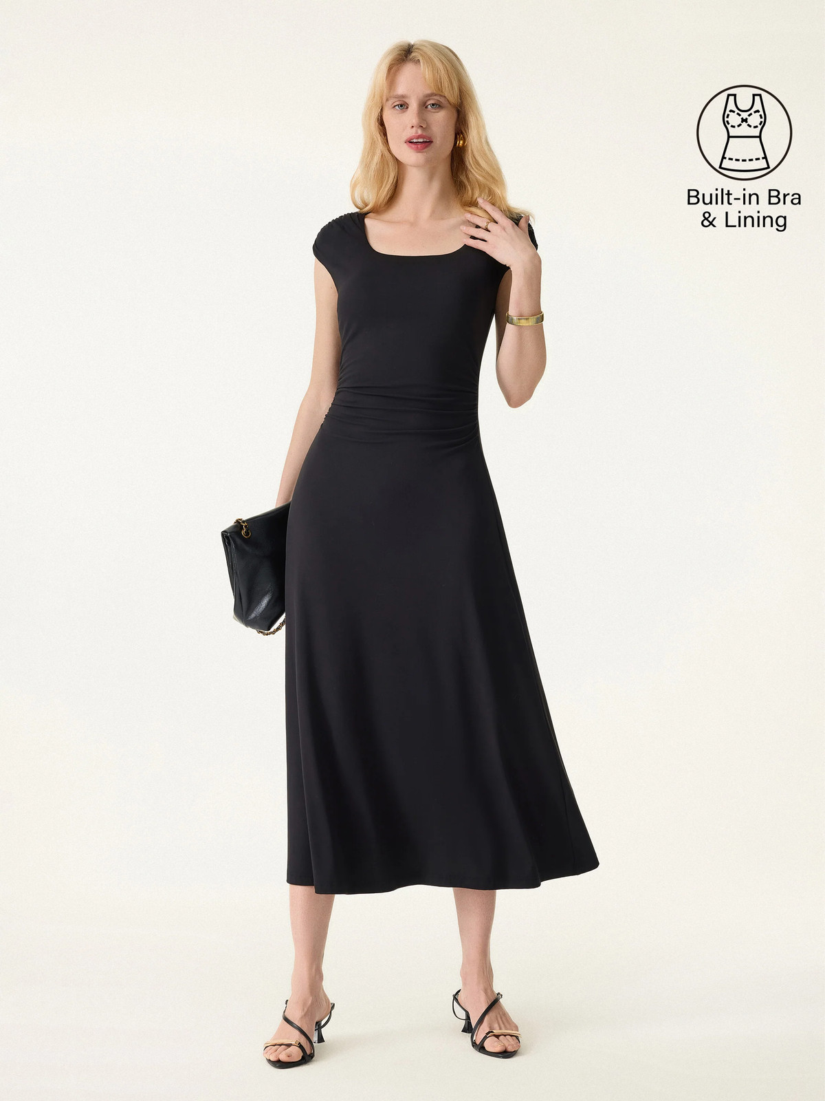 SkinKiss Cooling Square Neck Ruched Midi Bra Dress-OGLmove|118867