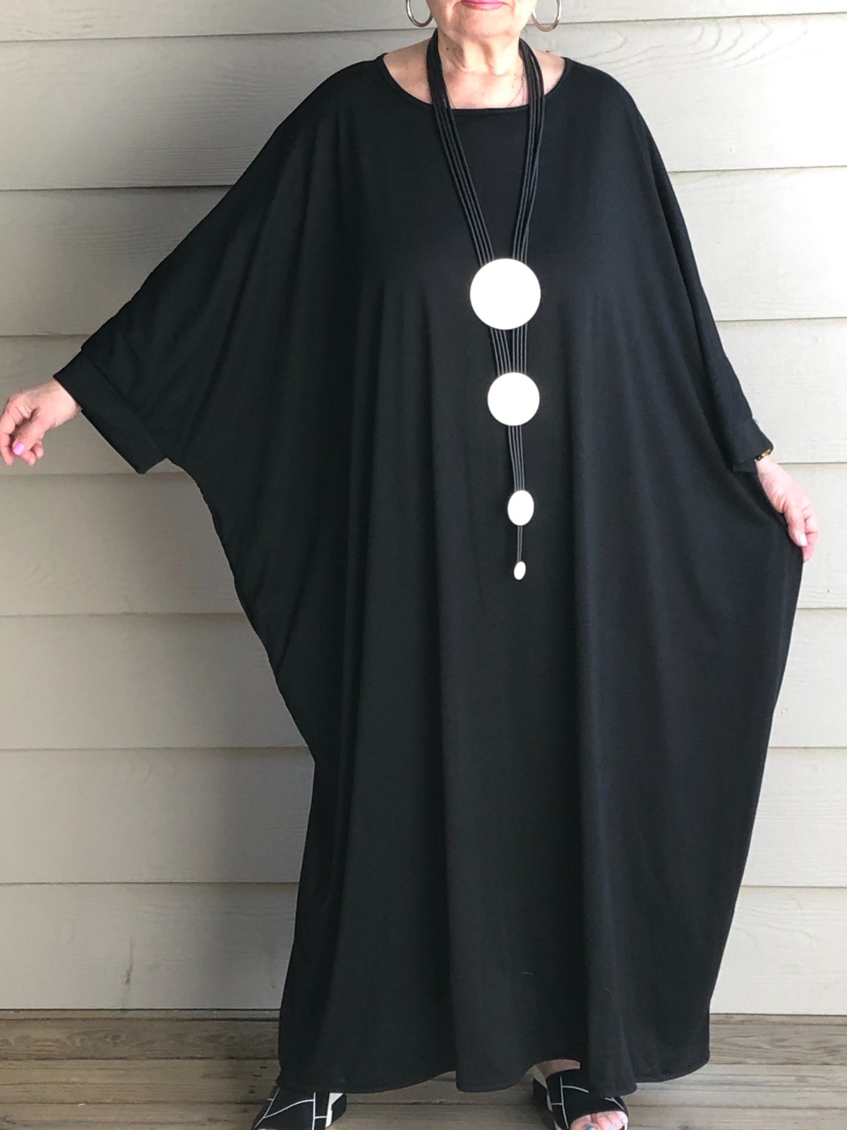 LAGENLOOK ARTSY BOHO PARACHUTE BLACK KAFTAN ABAYA DRESS WITH NECKLACE ONE SIZE