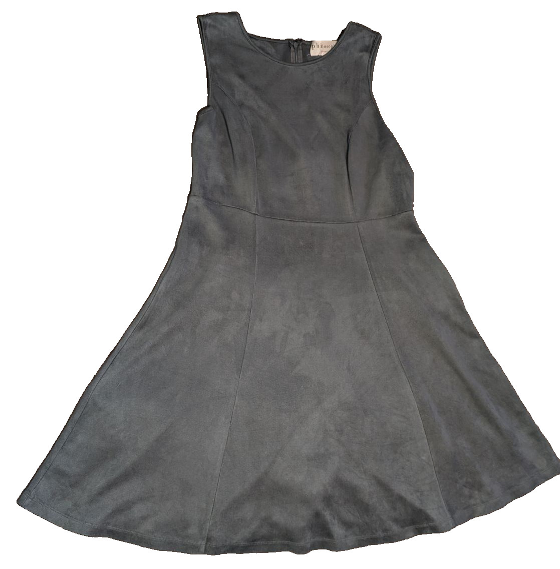 Philosophy Gray Faux Suede/Microsuede Dress, Size 12, A-Line Fit & Flare, Velvet