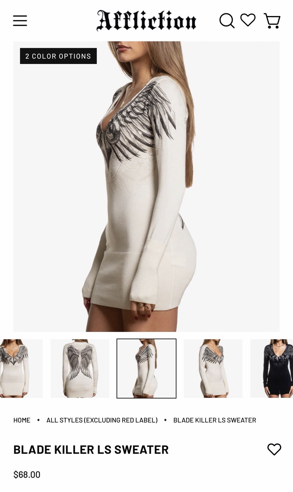 AFFLICTION Blade killer LS Dress Size Small New In Plastic