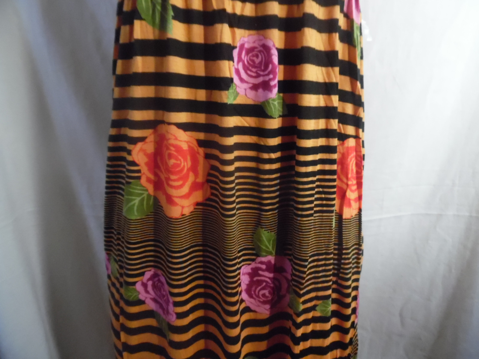 GOLD BLACK ROSES PINK LILAC etc ELASTIC TOP LONG STRAPLESS DRESS RAYON 1X