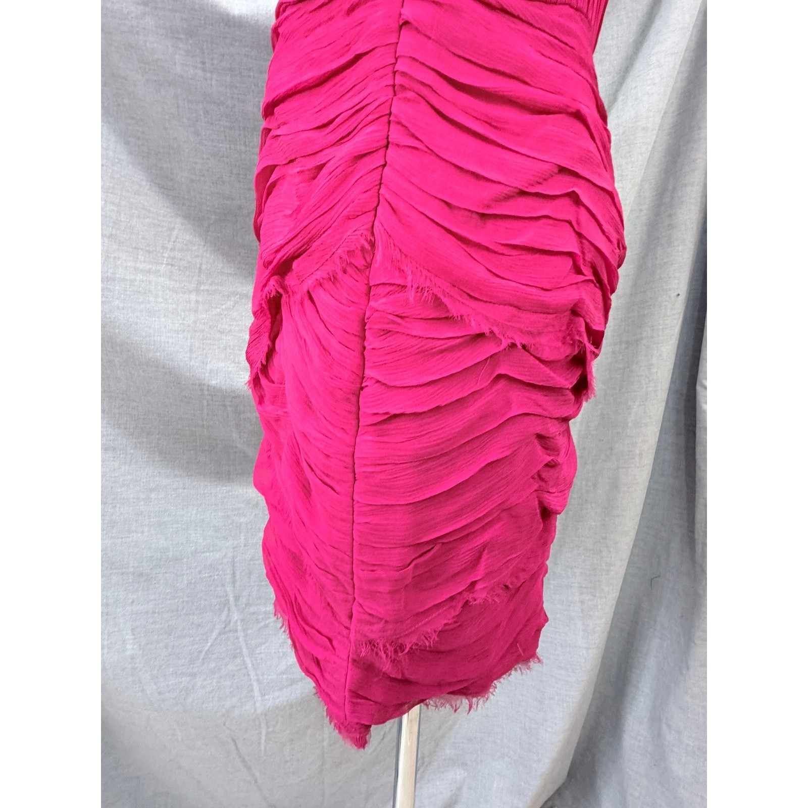 Madison Marcus Pink Silk Layered Pleated Frayed Edge Dress V-Neck Sleeveless
