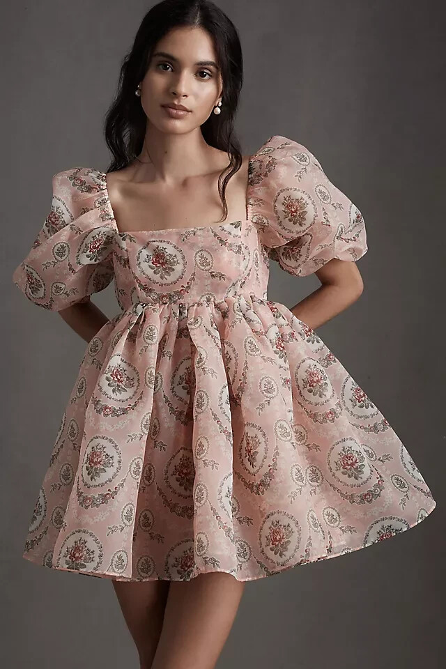 Anthropologie Selkie Puff Sleeve Dress Rapunzel Garden Tea Party Pink Sz XL NEW