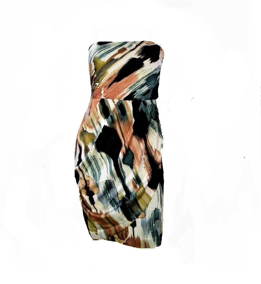 NWT $198 Ann Taylor Brush stroke print Drapery strapless formal Dress Sz 8P, 12P