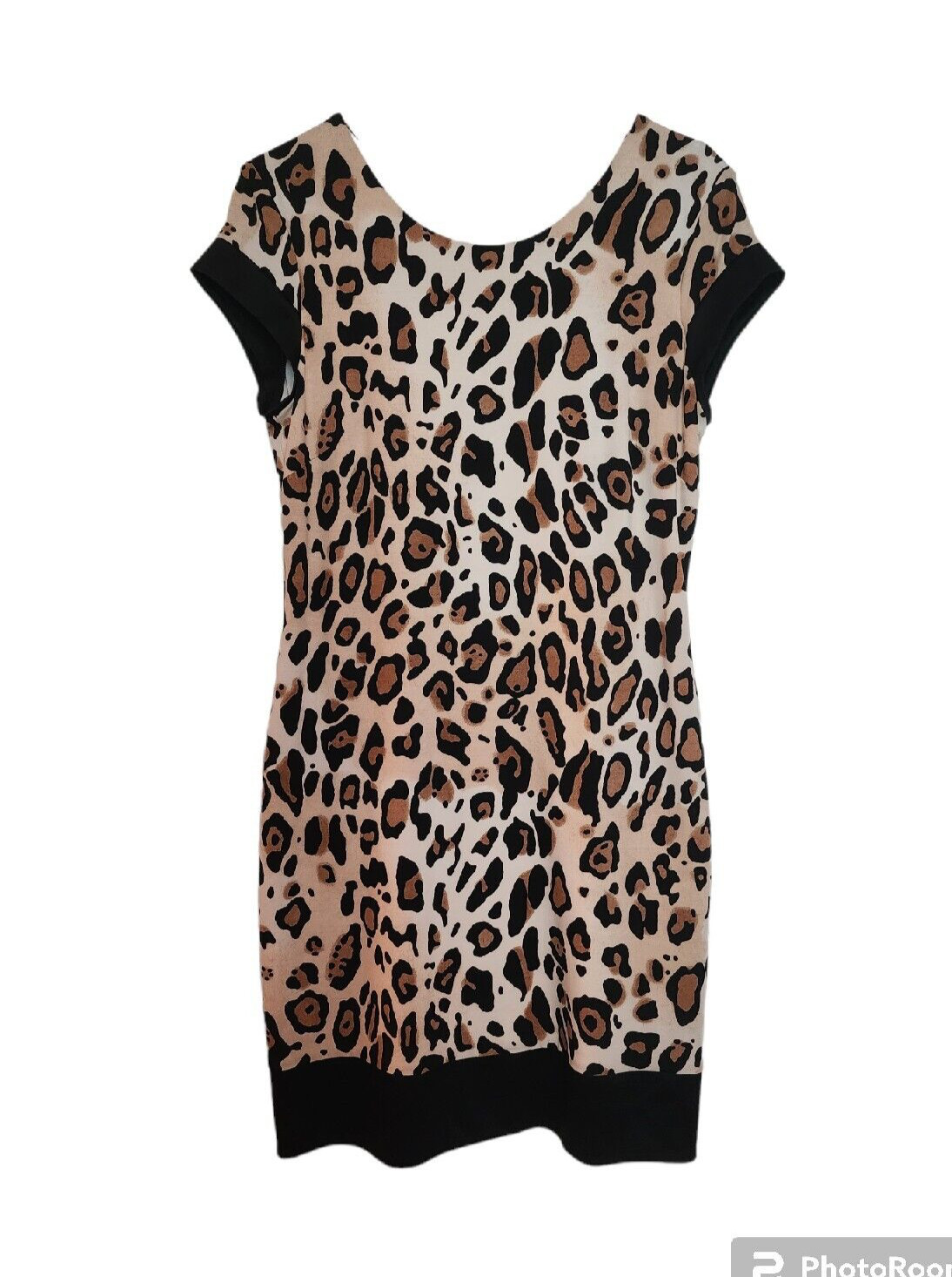 Cache Women Black, Brown, Beige Animal Print Silk Blend Short Sleeve Dress Sz12