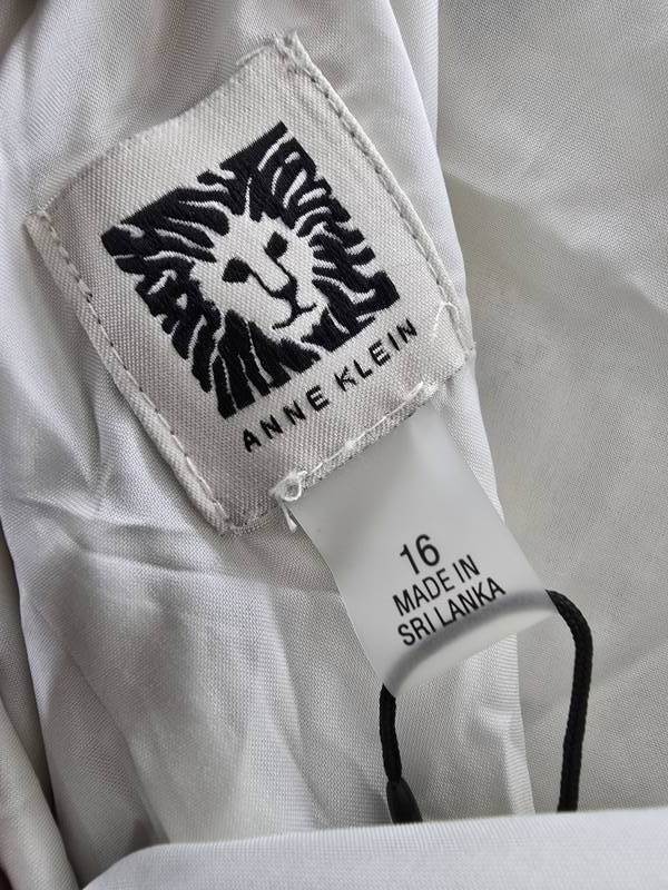 Anne Klein Linen Blend Floral-Print Tie-Waist Dress Women’s 16 White Dove Multi