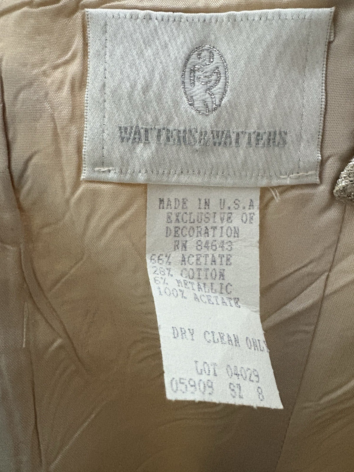 Vintage Watters & Watters Beige And Silver Tea Length Gown Women’s Size 8