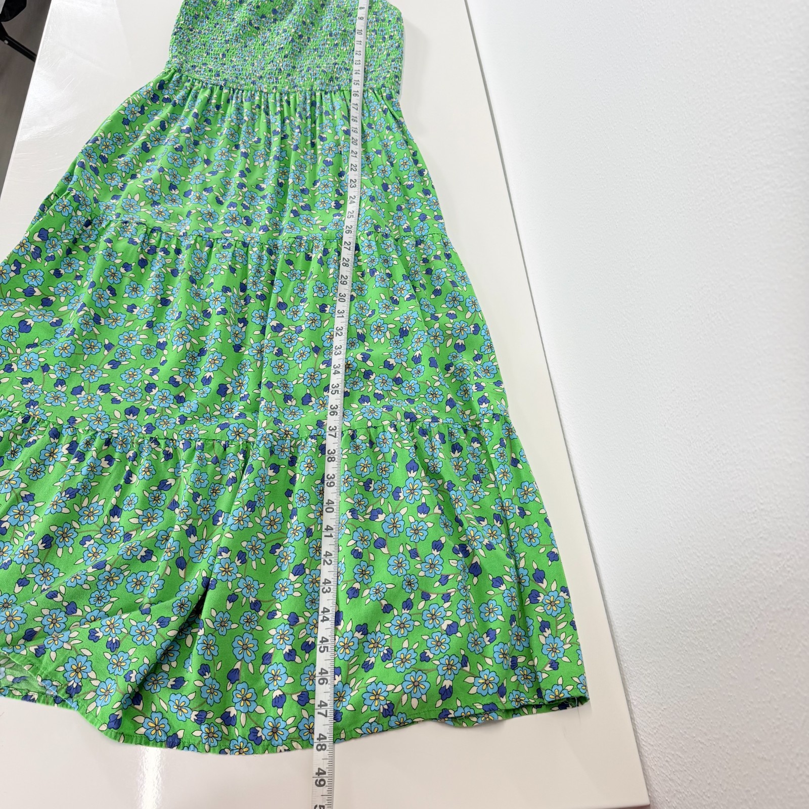 ZCSIA Smocked Floral One Shoulder Tiered Floral Green Midi Dress Size S