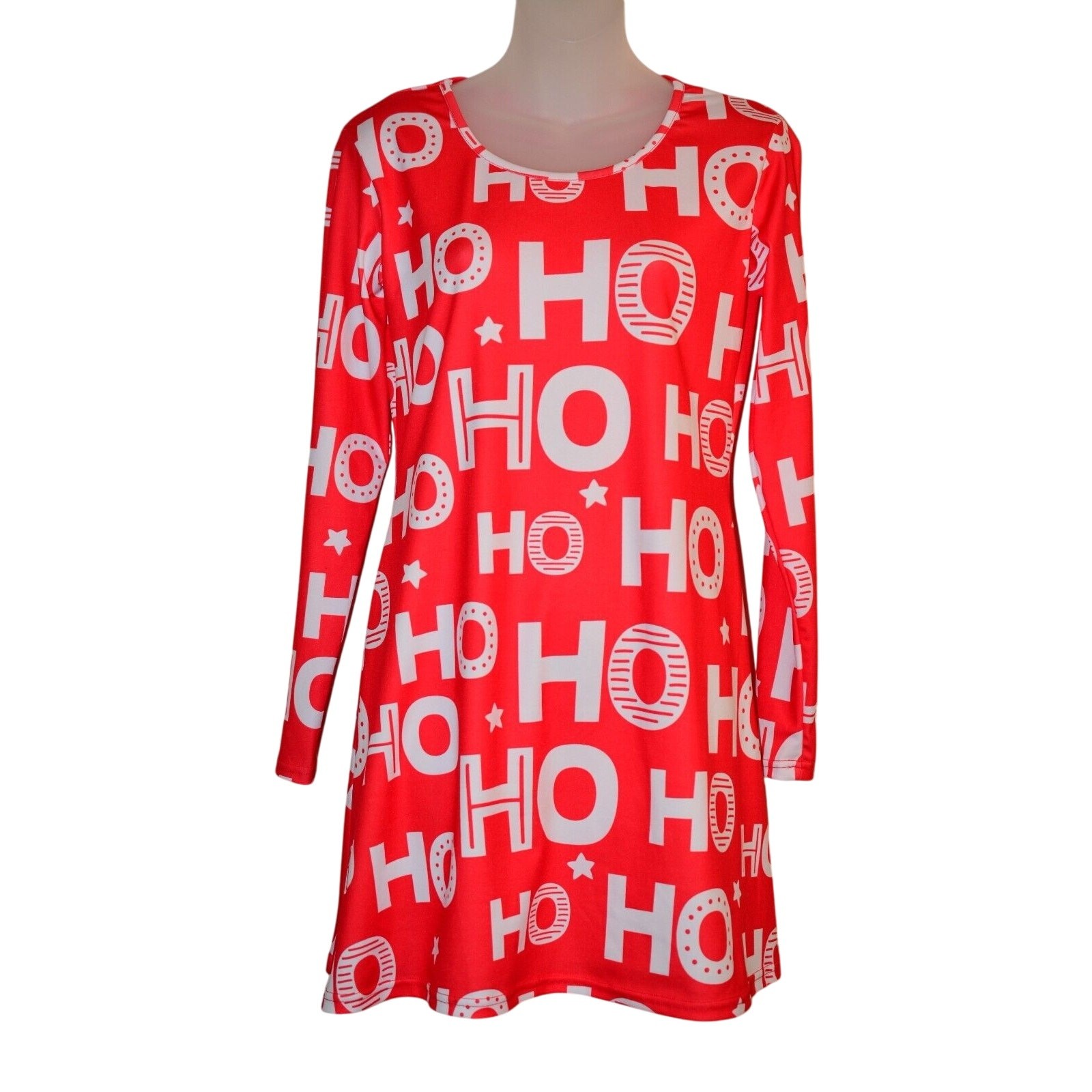 Tipsy Elves Small Christmas Dress Santa Ho Ho Ho Print Red White Stars Holiday