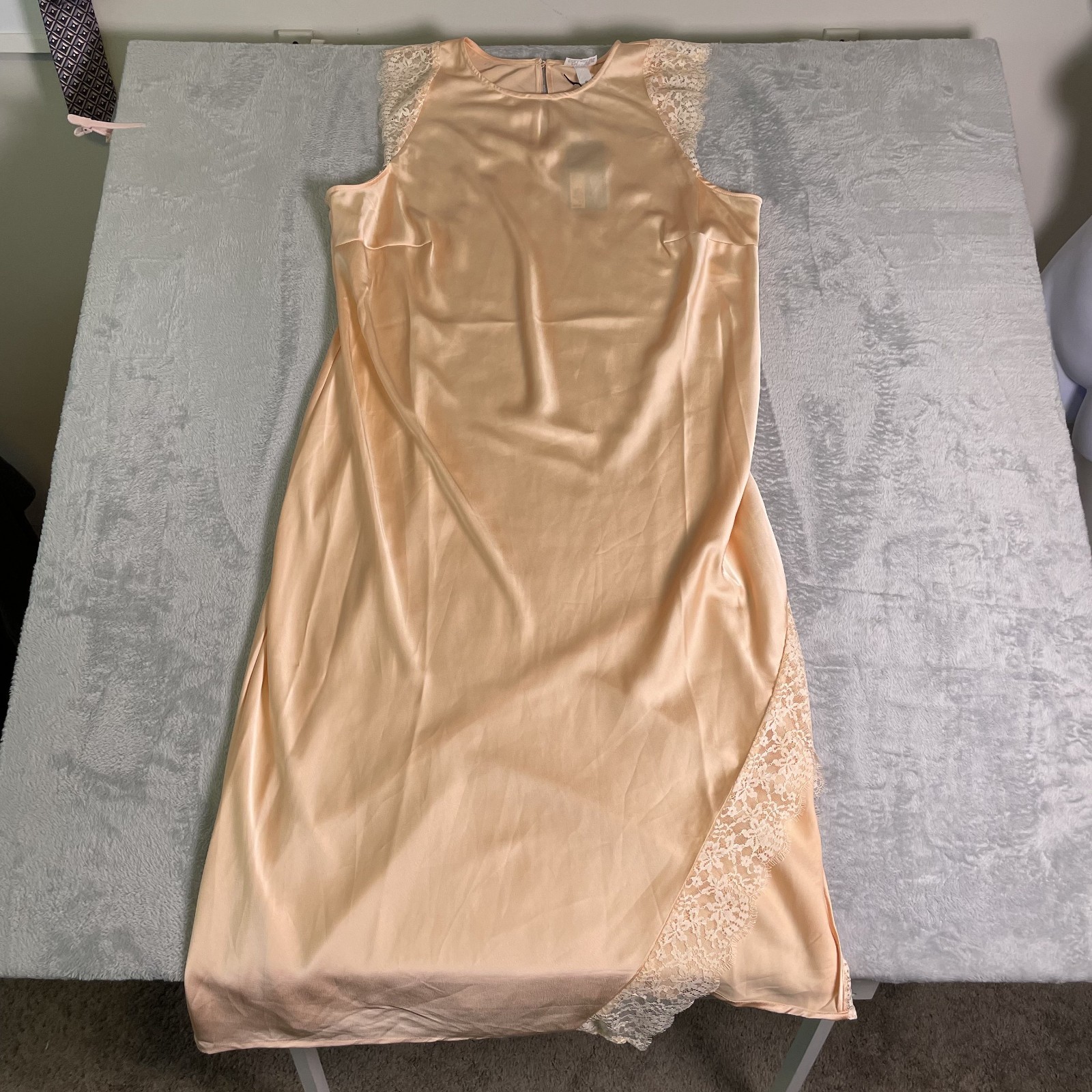 NWT Future Collective Maxi Slip Dress Womens 2X Peach Champagne Satin Sexy Night