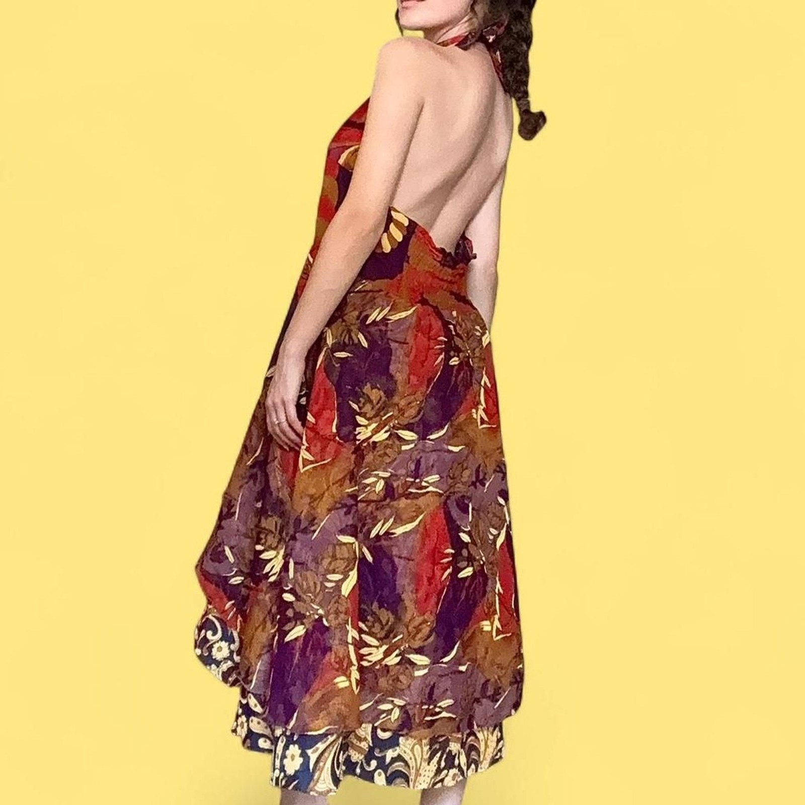 Boho patchwork halter dress with layered ruffle skirt 🌻