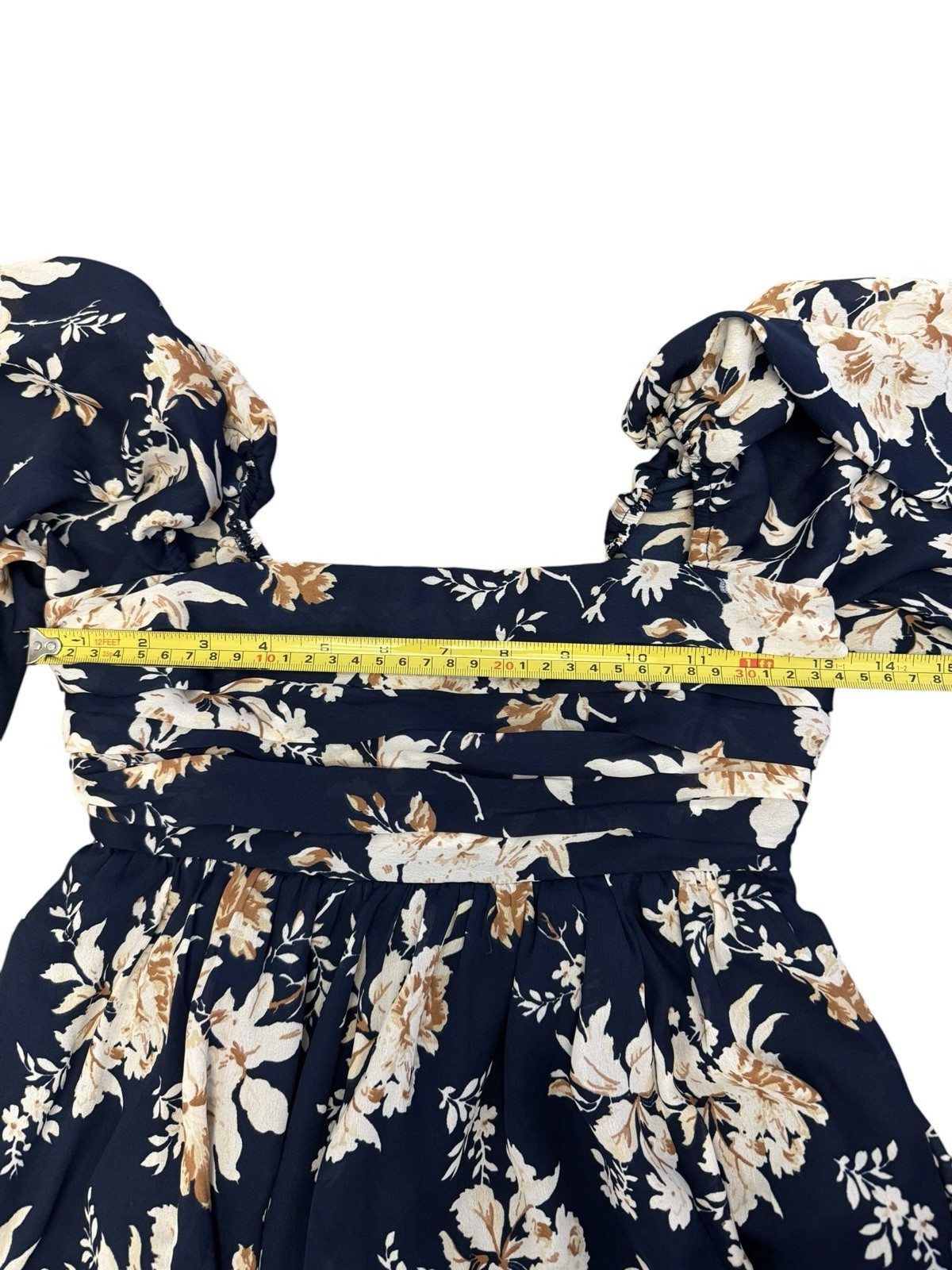Abercrombie & Fitch XSP Navy Floral Mini Dress Puff Sleeve Smocked Back Square
