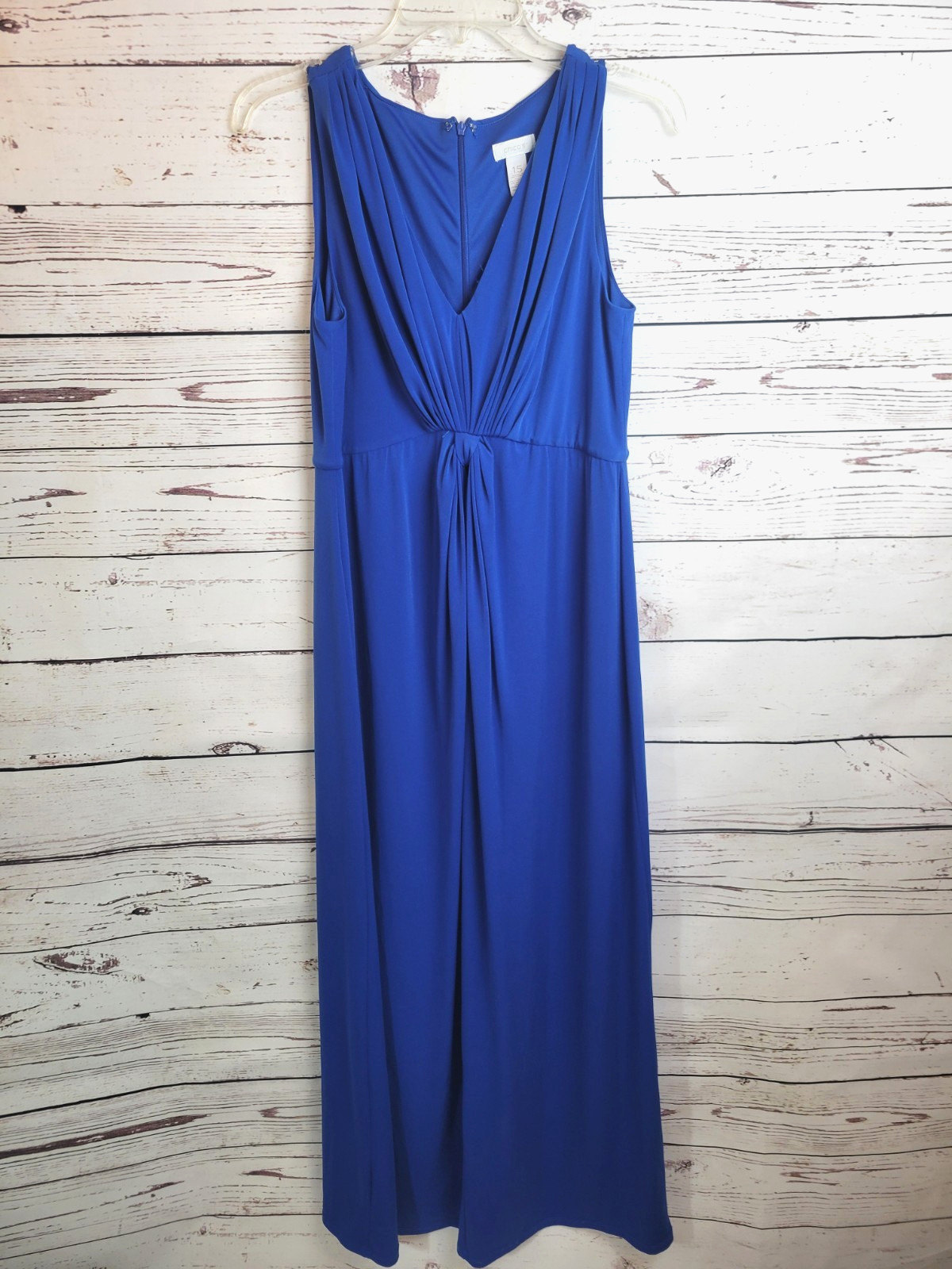 Chico’s Maxi Dress Nadia Blue V-Neck Surplice Zip Sleeveless Women’s Sz 1.5 (10)
