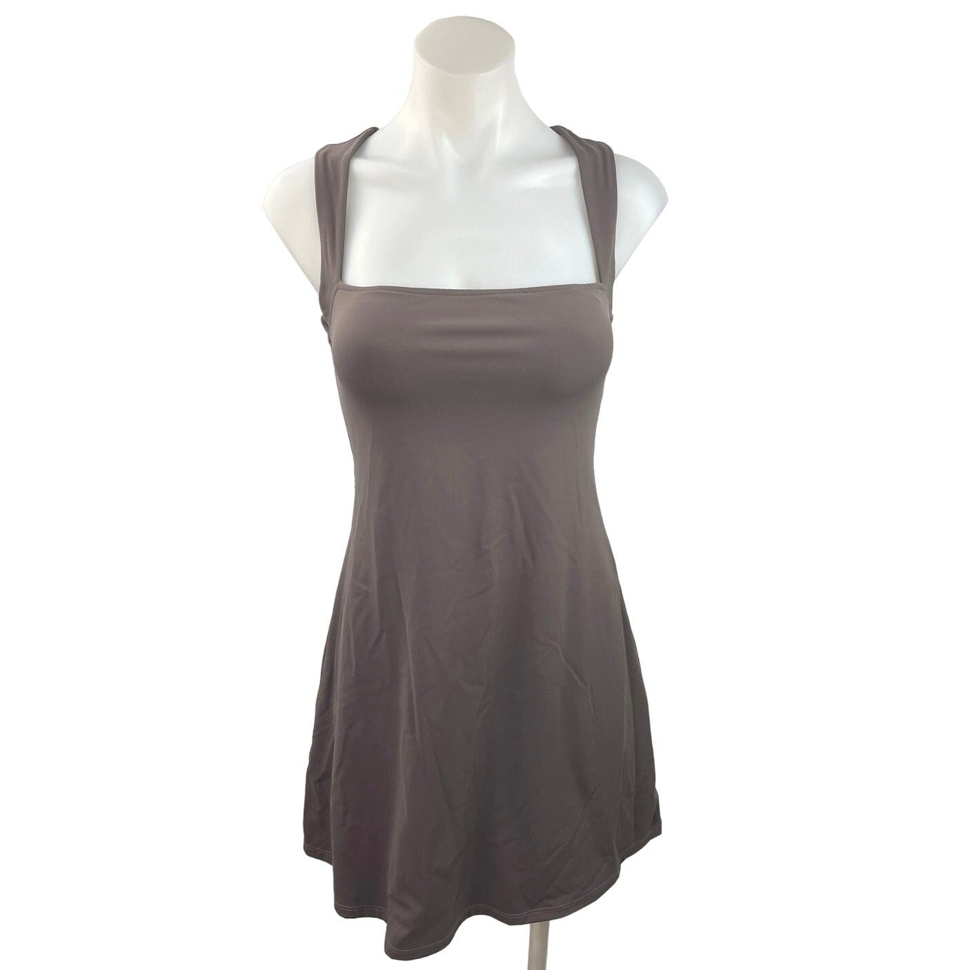 Qinsen Women’s Gray Sleeveless Stretch Square Neck A Line Flare Mini Dress Sz 6