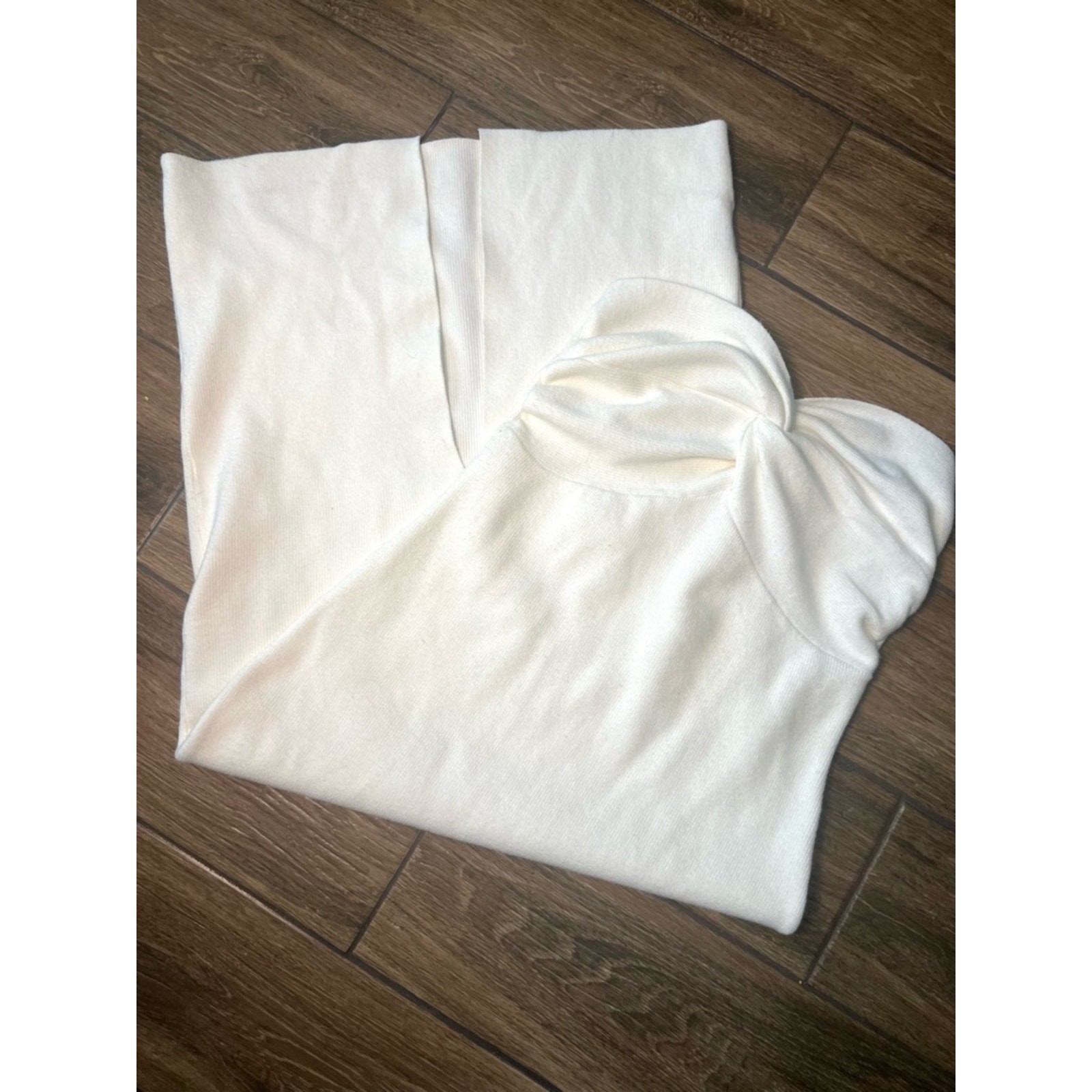 LILLUSORY Strapless Twist Front Midi Dress Cream Bodycon Size L