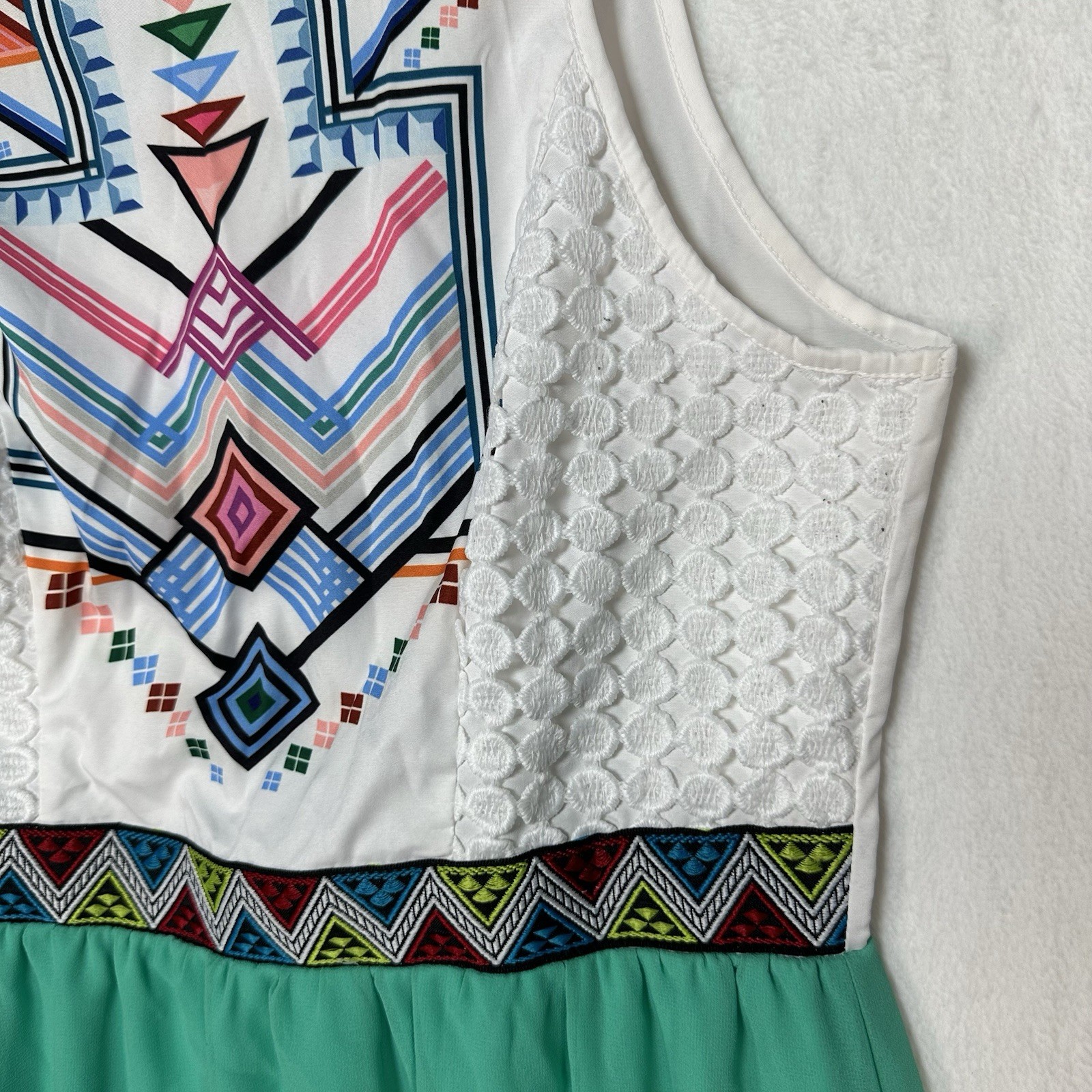 VIISHOW Geometric Maxi Dress M Emerald Green Boho Artisanal Tropical Vacation