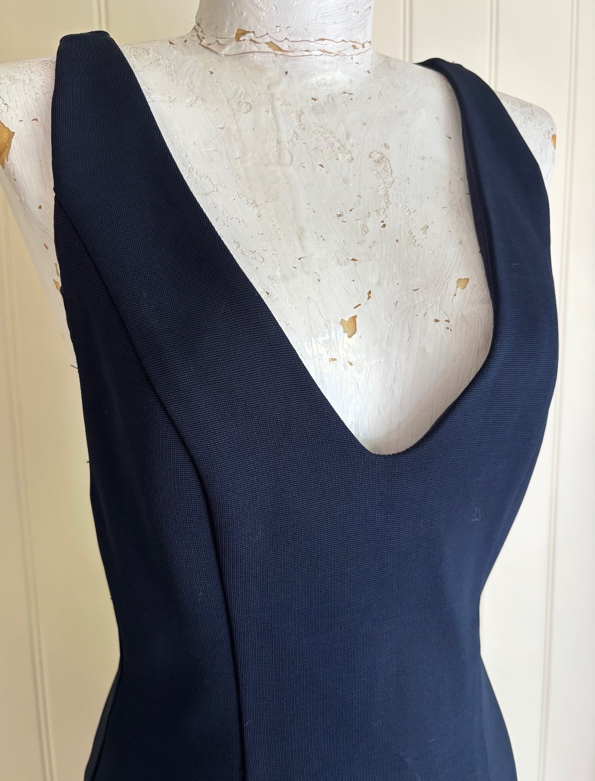 DRESS Kookai Bodycon Midi Navy Stretch Sleeveless Deep V-neck Racer back Sz 38