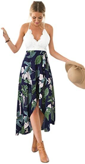 Blooming Jelly Women’s Deep V Neck Sleeveless Asymmetrical Maxi Dress, Multi, S