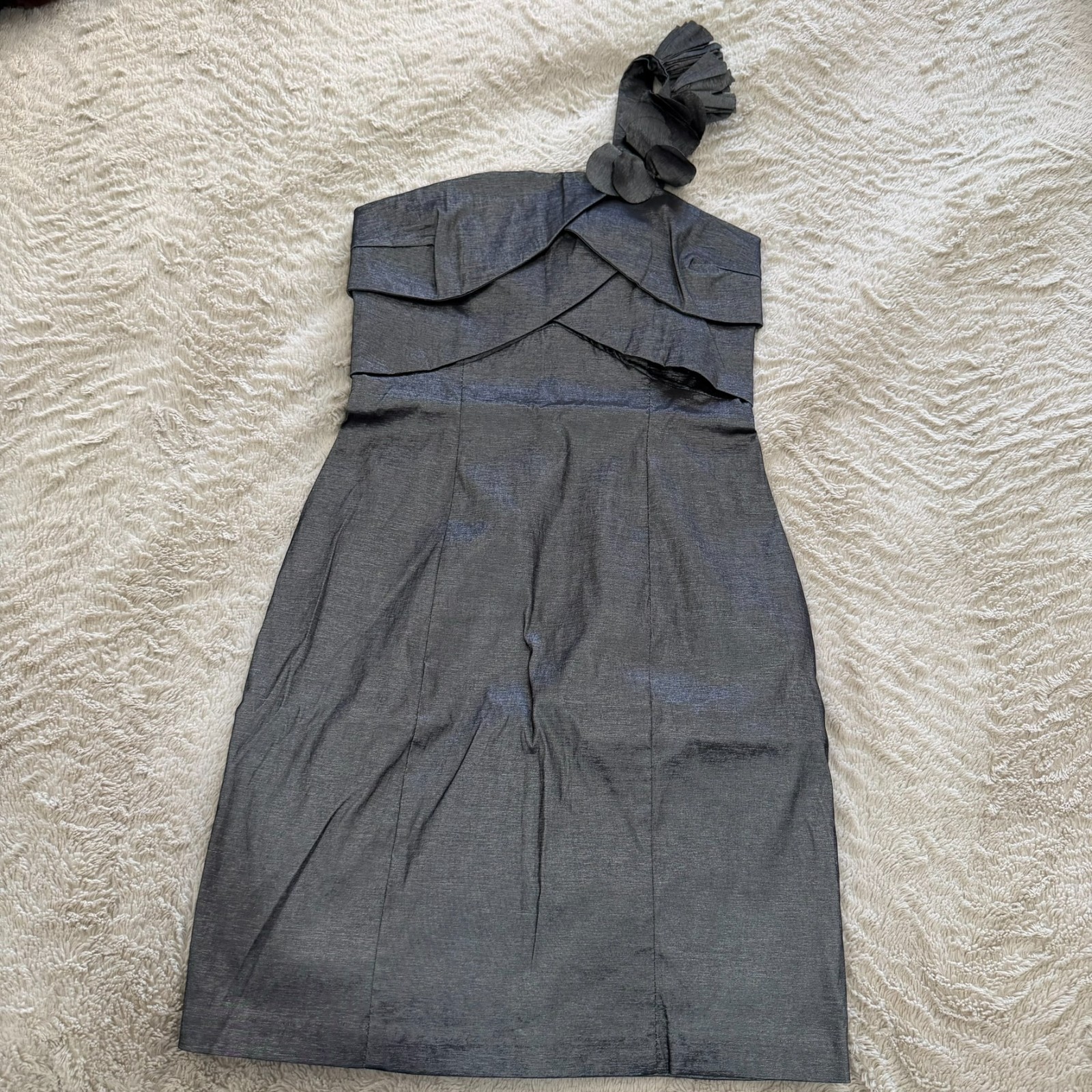 Tempt Silver MiniTaffeta Pencil Elegant Dress XS