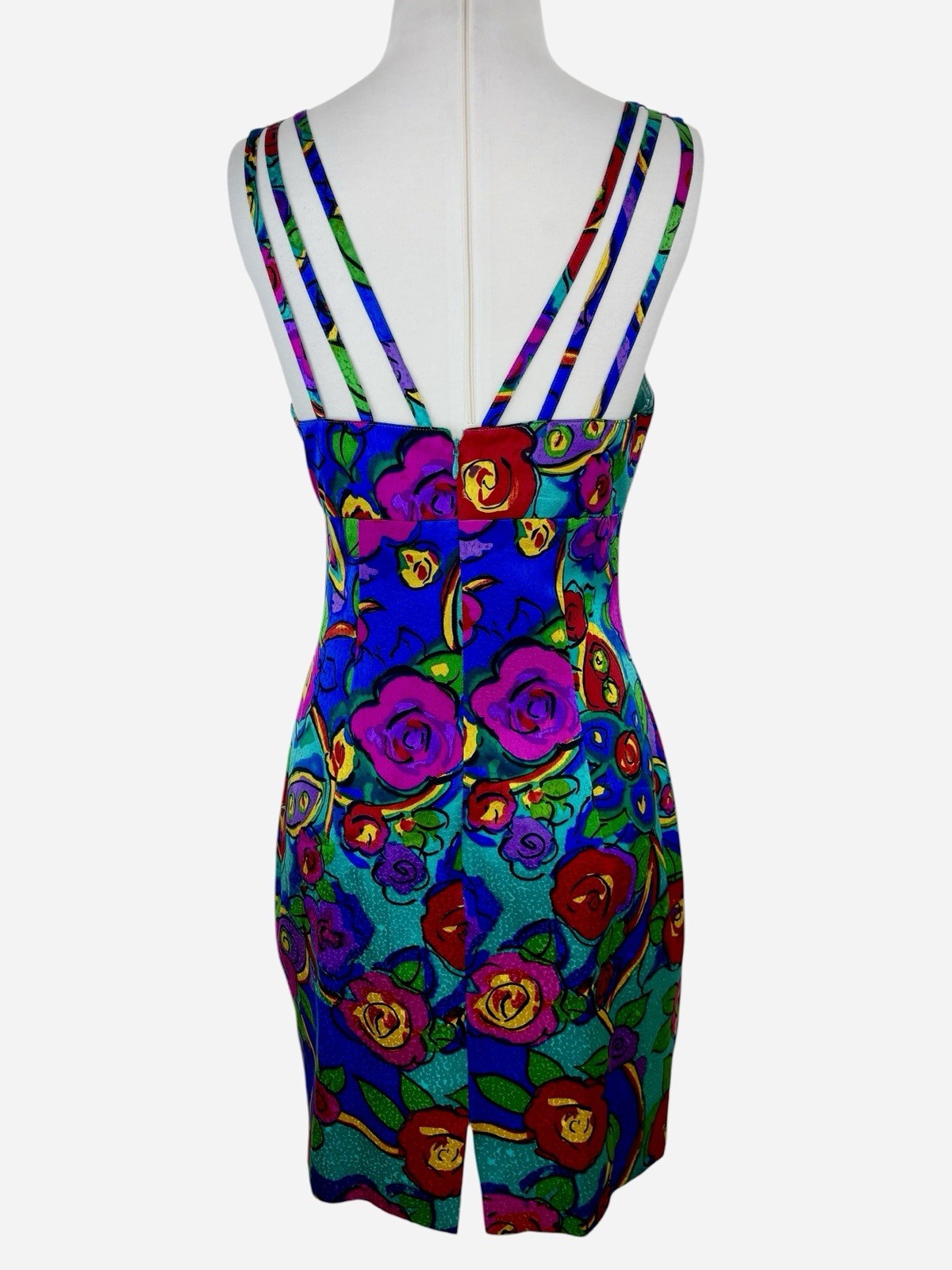 Vintage A.J. Bari 100% Silk Multicolor Floral Sleeveless Mini Dress Short Small