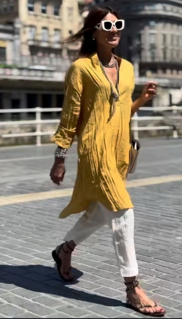 NWT ZARA PLEATED LINEN BLEND TUNIC DRESS MUSTARD 4786/240