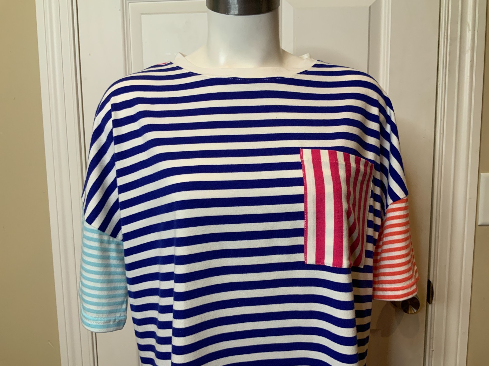 Solid & Striped Jourdan T-Shirt Dress Pink Blue White Striped NWT $128, Size S