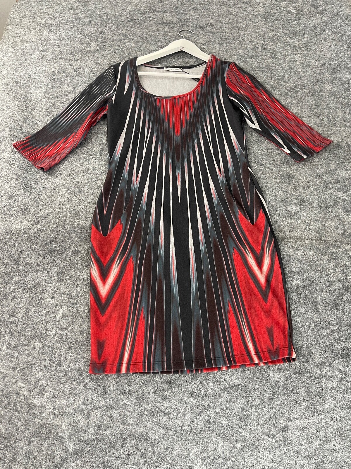 Red Apple Sheath Dress Womens Large Tie Dye Striped 1/2 Sleeve Black Red N329