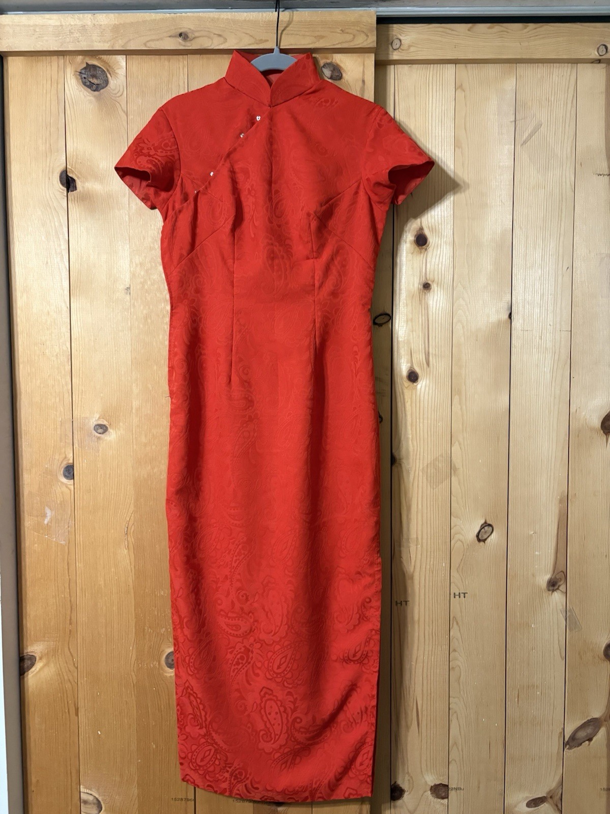 VTG Red Paisley Print Chinese Qipao Dress Cheongsam Maxi 70s Women’s S