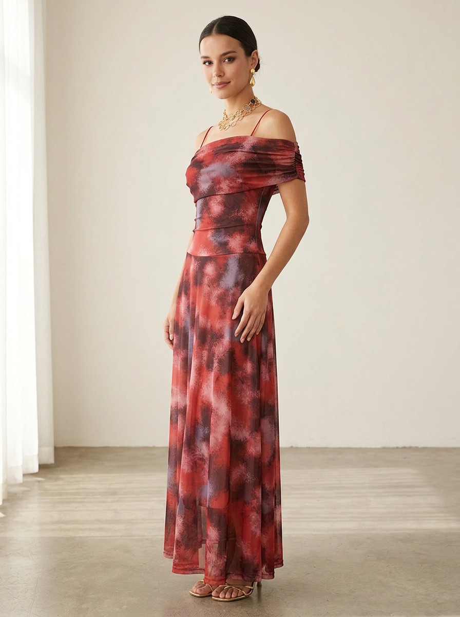 Ethereal Mesh Draped Maxi Dress