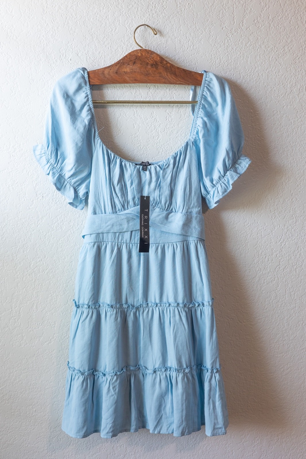 TRIXXI Light Blue Puff Sleeve Mini Dress Women’s XL NWOT