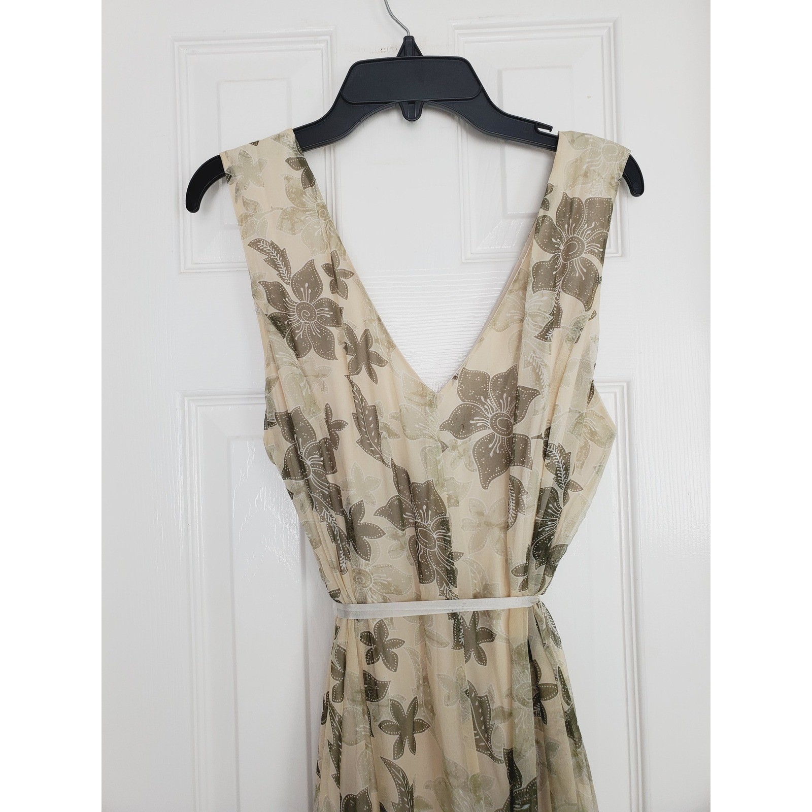 Jonathan Martin Silk Fairycore Babydoll Midi Dress Beige Green Floral Whimsy 12