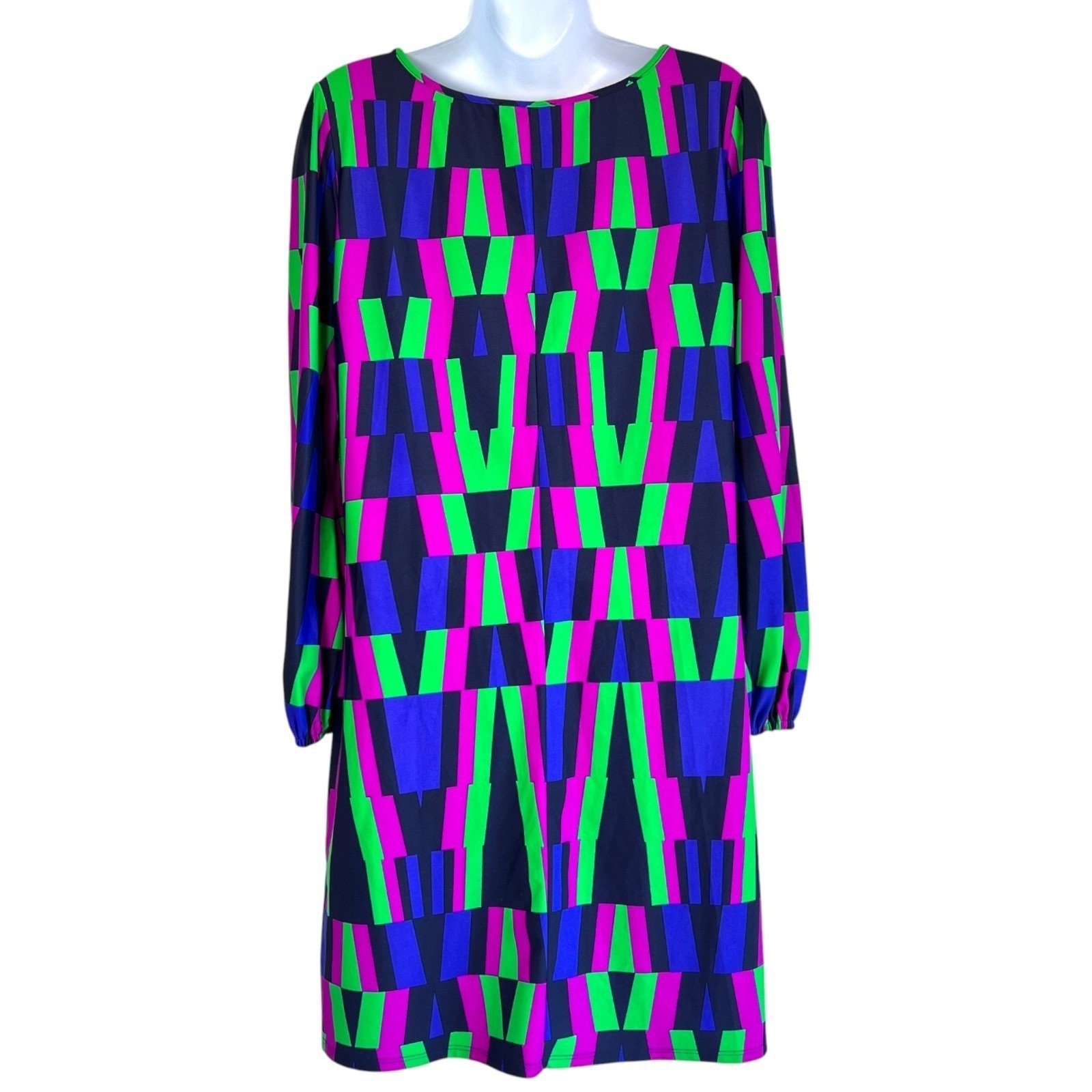Jude Connally Geometric Mod Print Shift Dress Sz L Pink Green Blue Statement