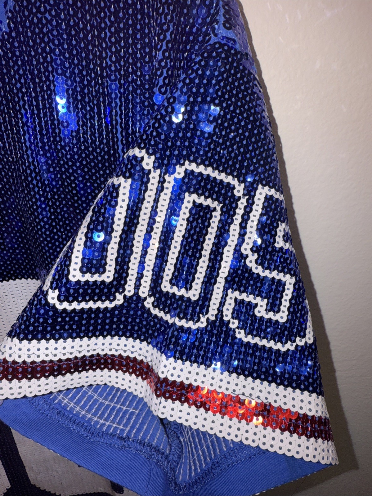 $220 NWT Queen Of Sparkles Sequin Jersey Dress 2XL Blue White Red College Sports