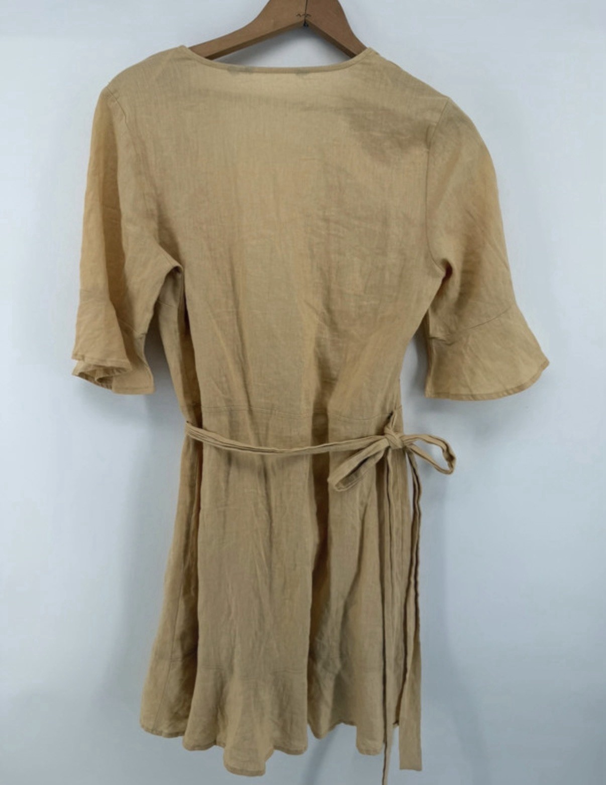 Linen Wrap Dress, Short Sleeve Collared, Knee Length Boho Costal Fisherman Read
