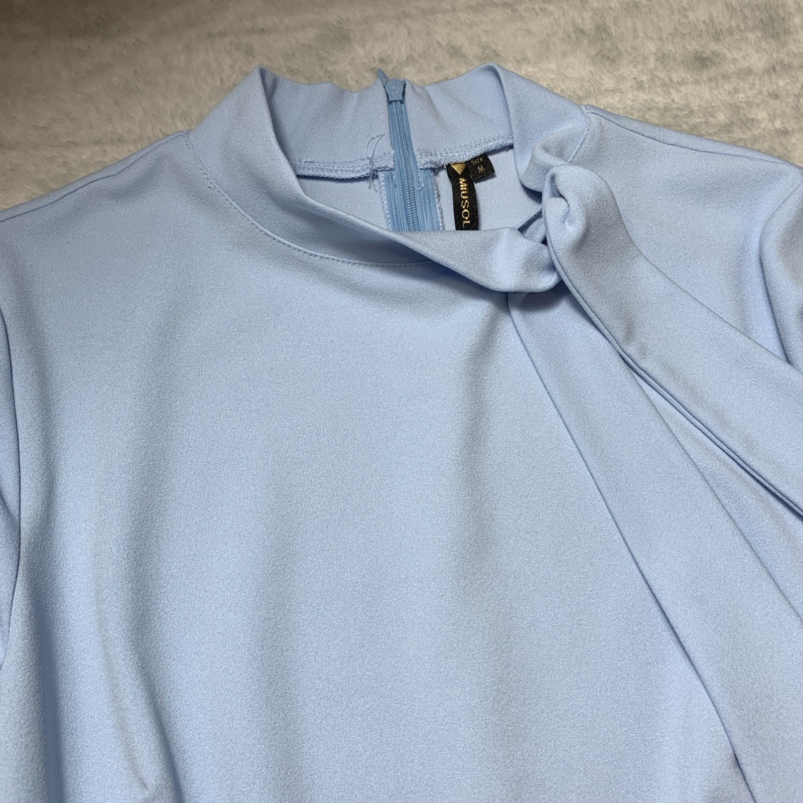 MIUSOL Classic Office wear, 3/4 Sleeve Dress Sky Blue Size M, tie neck