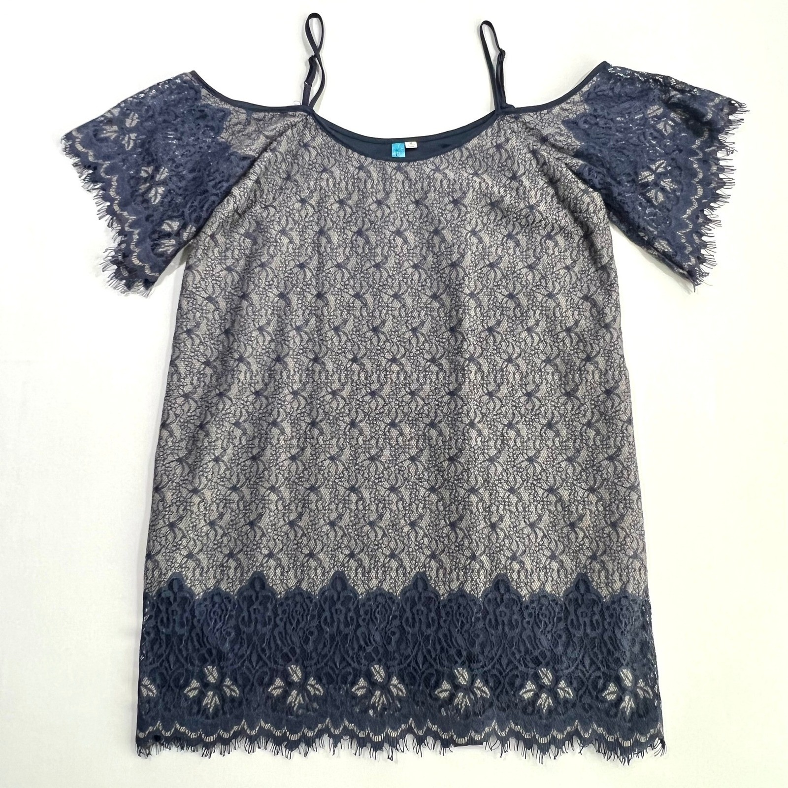 NWT Francescas Buttons Slate Blue Lace Cold Shoulder Dress Size Medium M Boho