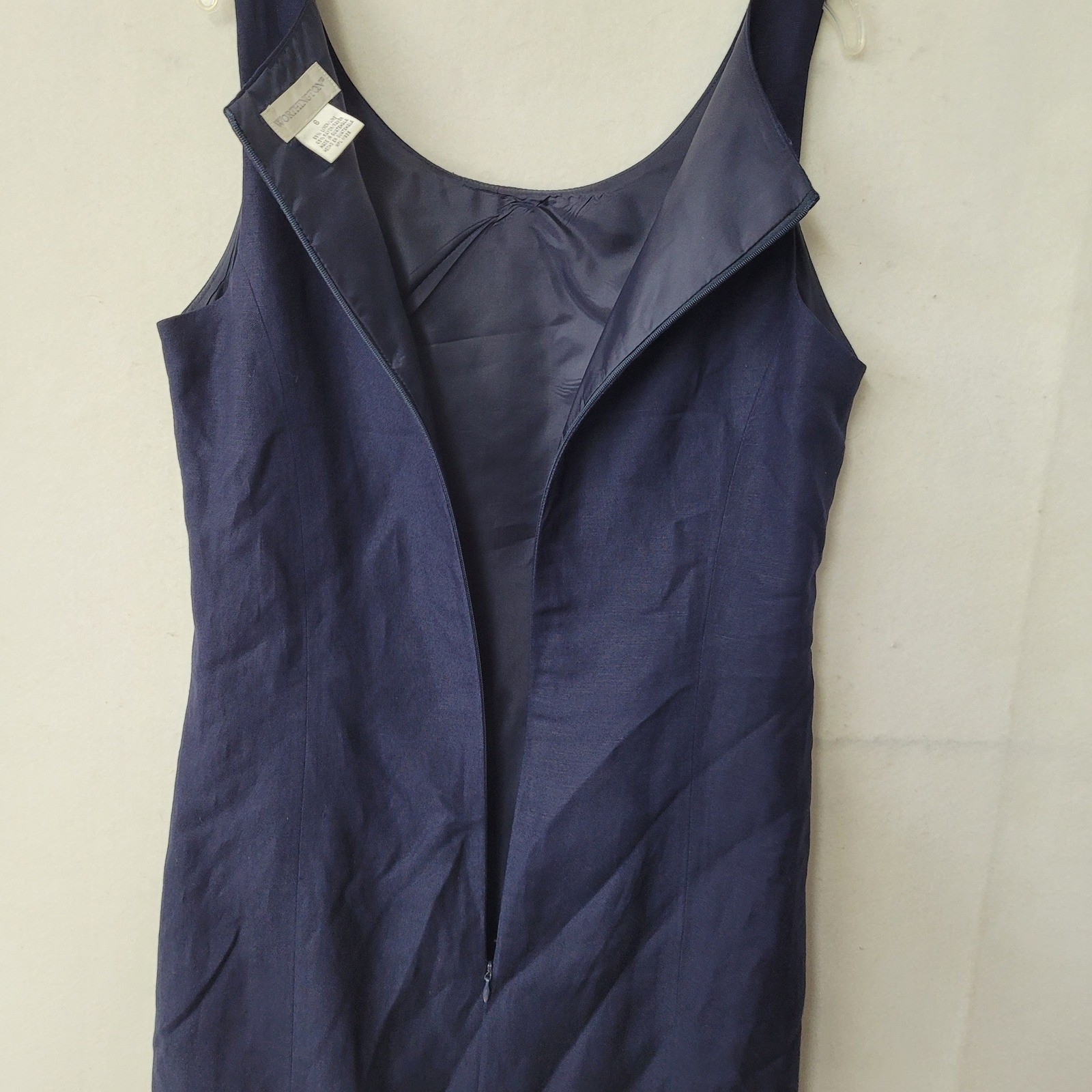 Worthington Dress Womens Size 6 Navy Blue Linen Rayon Sleeveless Sheath Classic