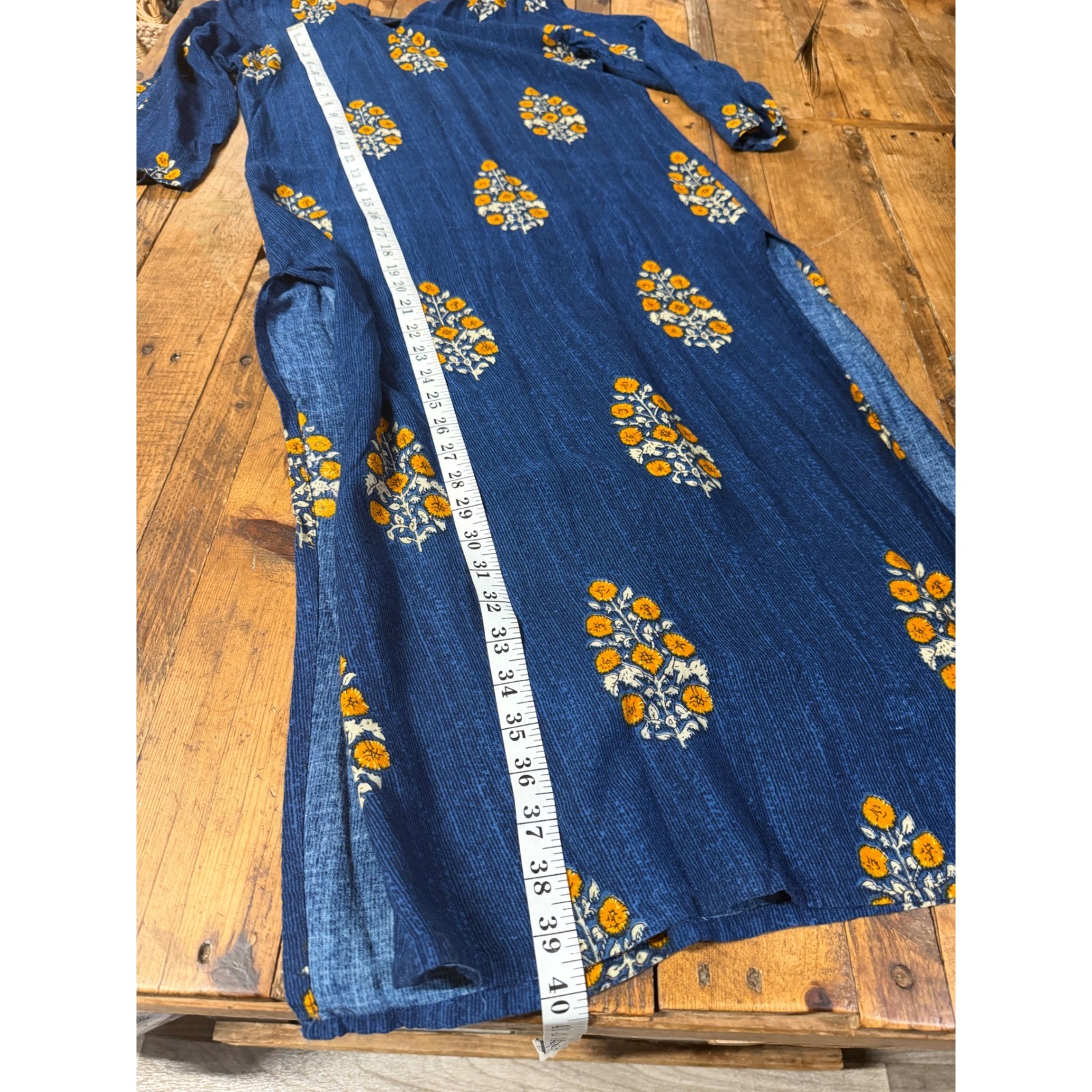 Blue Floral Midi Dress Womens Small Boho Cottagecore Prairie Festival Folk
