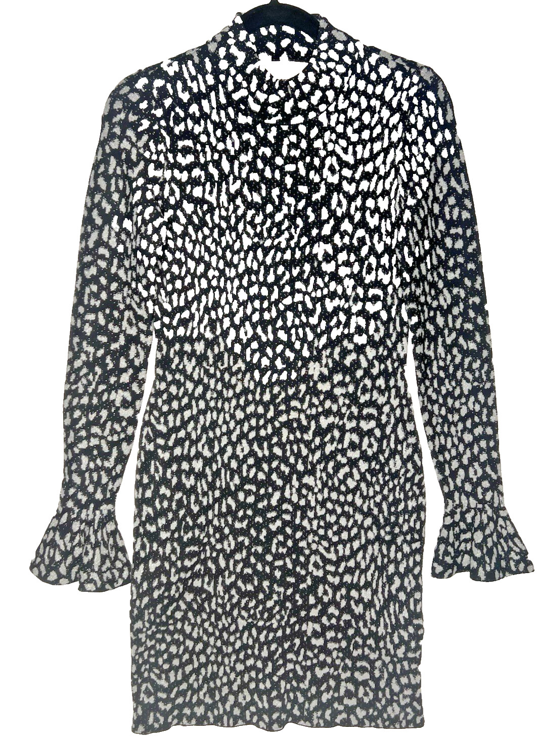 MICHAEL KORS Womens Black/Silver Metallic Mini Sweater bell sleeve dress S