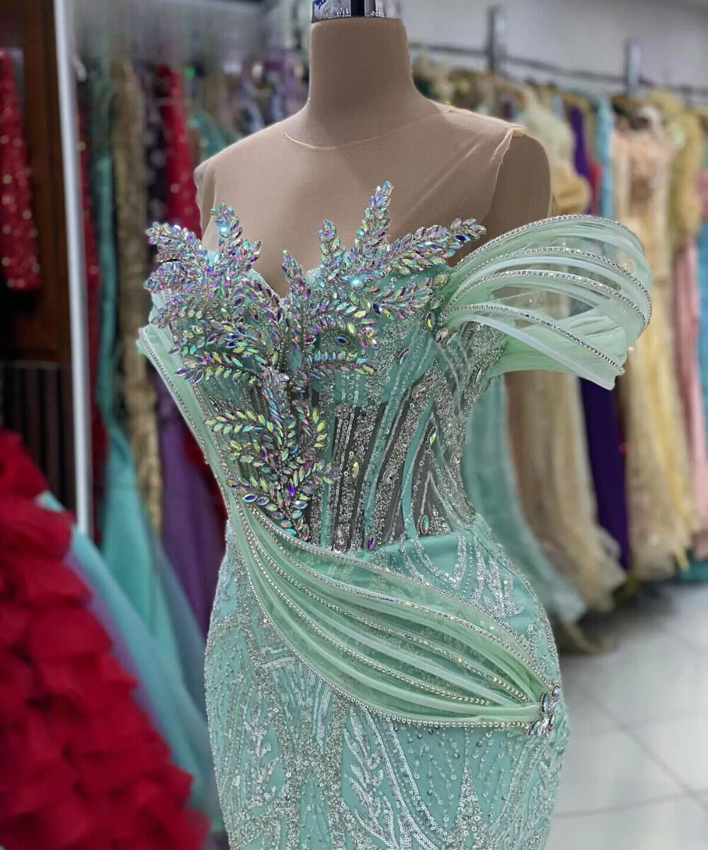 Luxury Beaded Mermaid Prom Dresses,Sequined Lace Birthday Evening Party Gowns