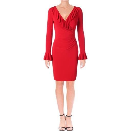 LAUREN Ralph Lauren Ruffled V-neck Long Bell Sleeve Sheath Knee Length Dress, 2